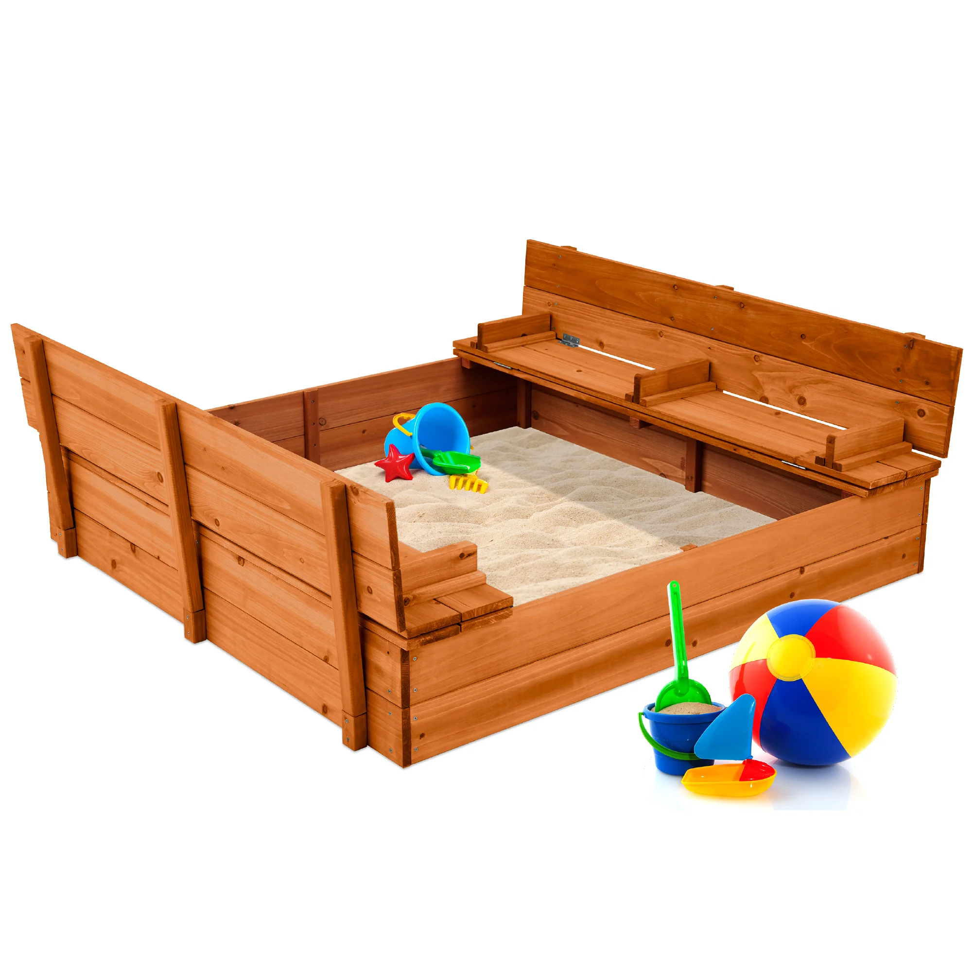 Kids Cedar Sandbox w/ Sand Screen, 2 Benches - 47x47in - Image 22
