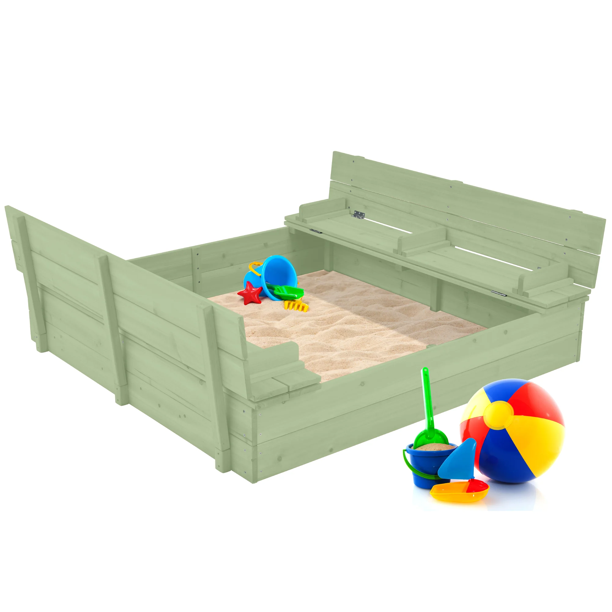 Kids Cedar Sandbox w/ Sand Screen, 2 Benches - 47x47in - Image 29