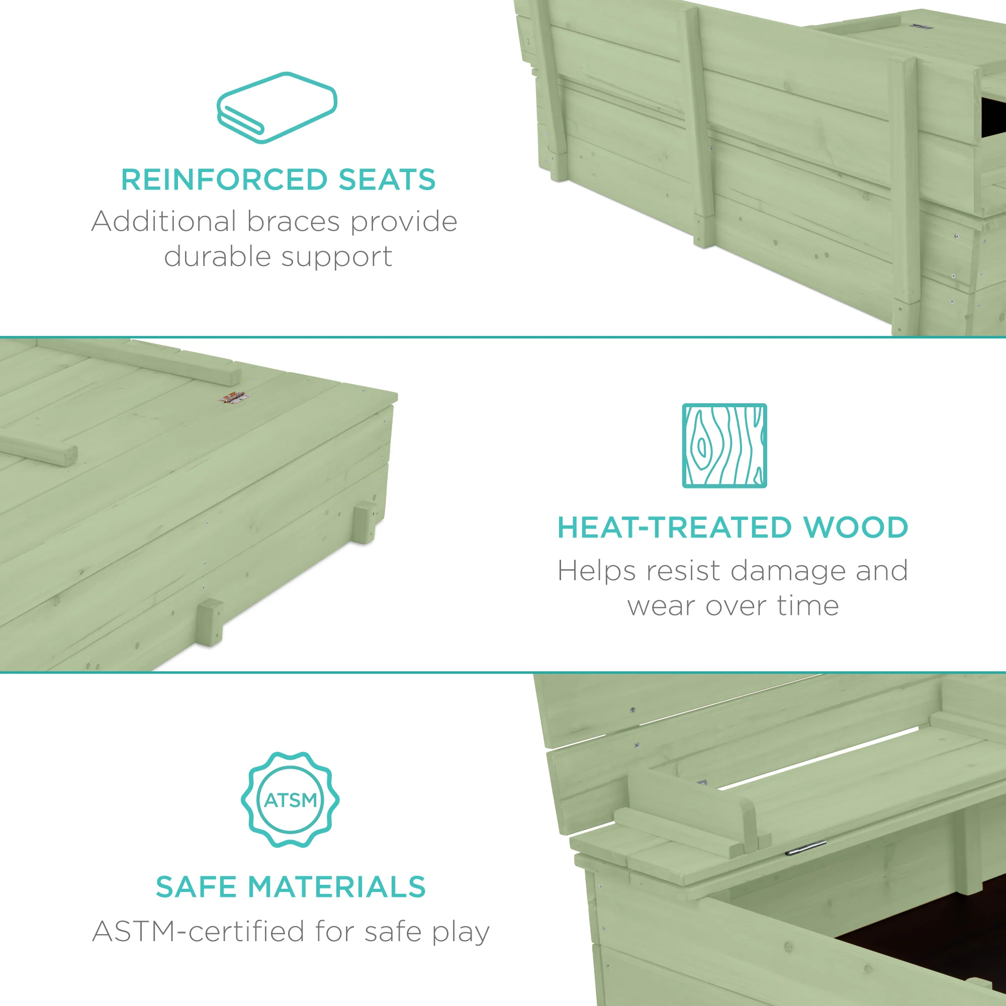 Kids Cedar Sandbox w/ Sand Screen, 2 Benches - 47x47in - Image 32