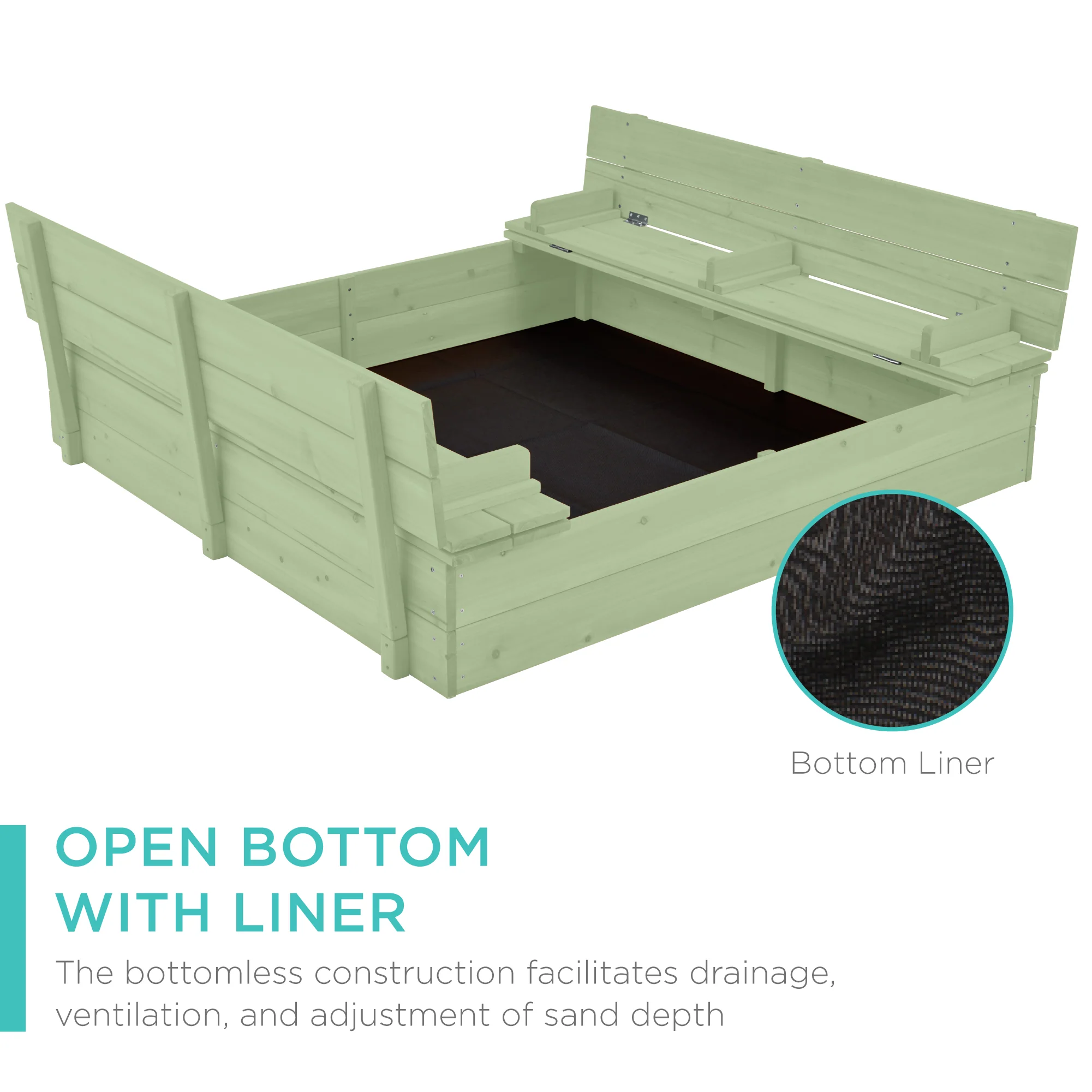 Kids Cedar Sandbox w/ Sand Screen, 2 Benches - 47x47in - Image 33