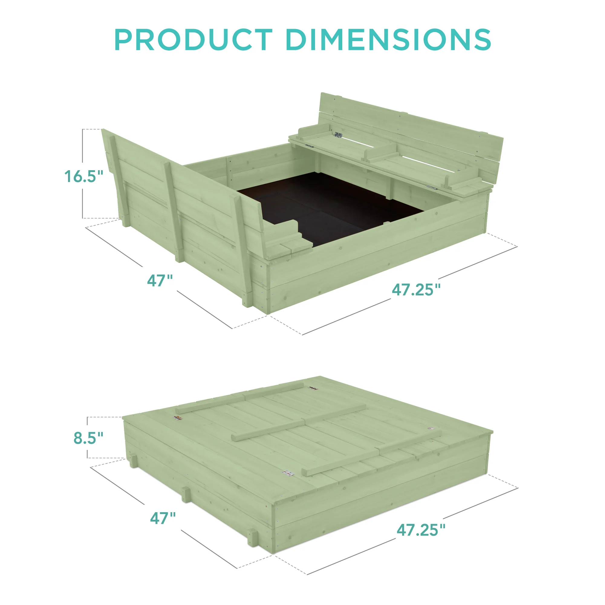 Kids Cedar Sandbox w/ Sand Screen, 2 Benches - 47x47in - Image 35