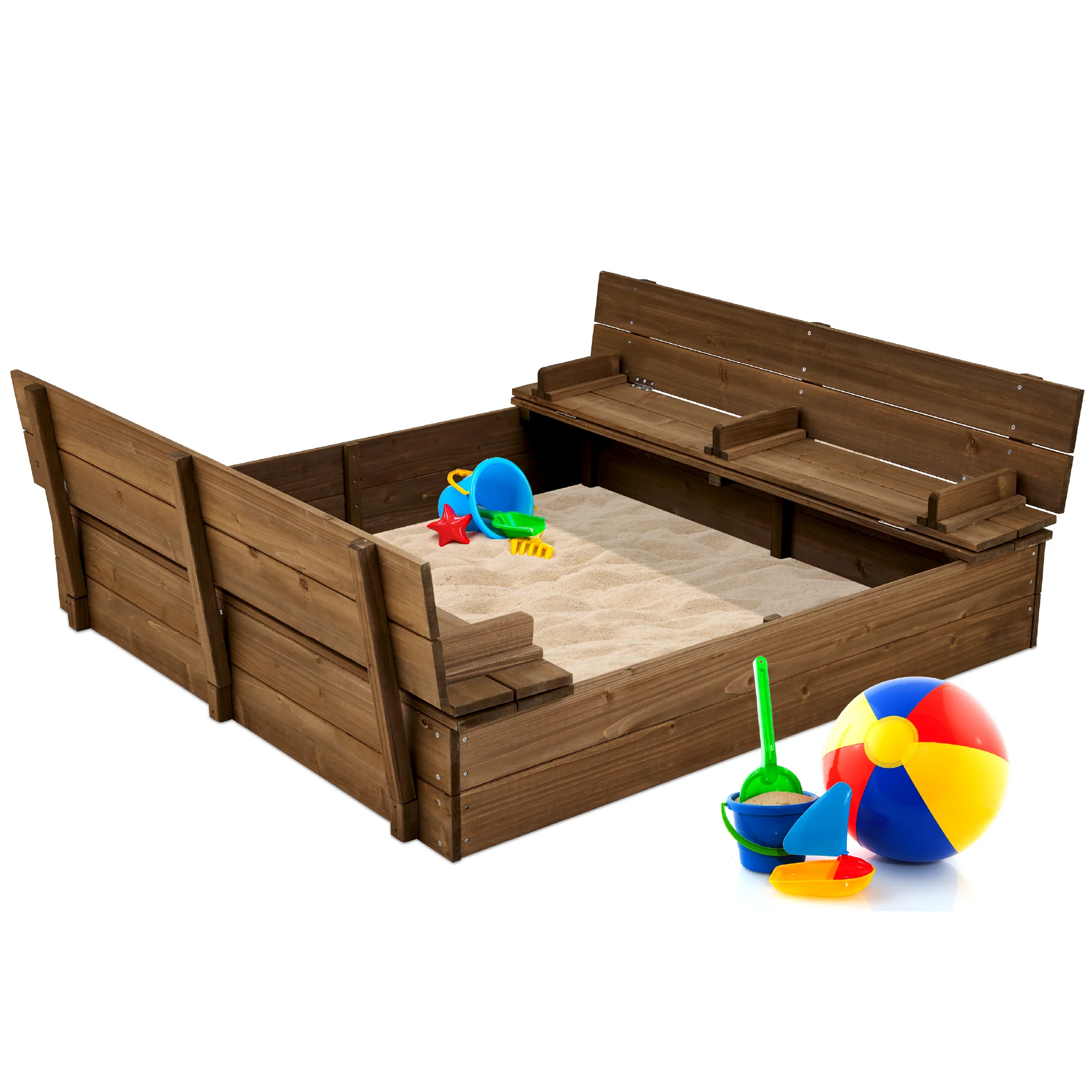 Kids Cedar Sandbox w/ Sand Screen, 2 Benches - 47x47in - Image 36