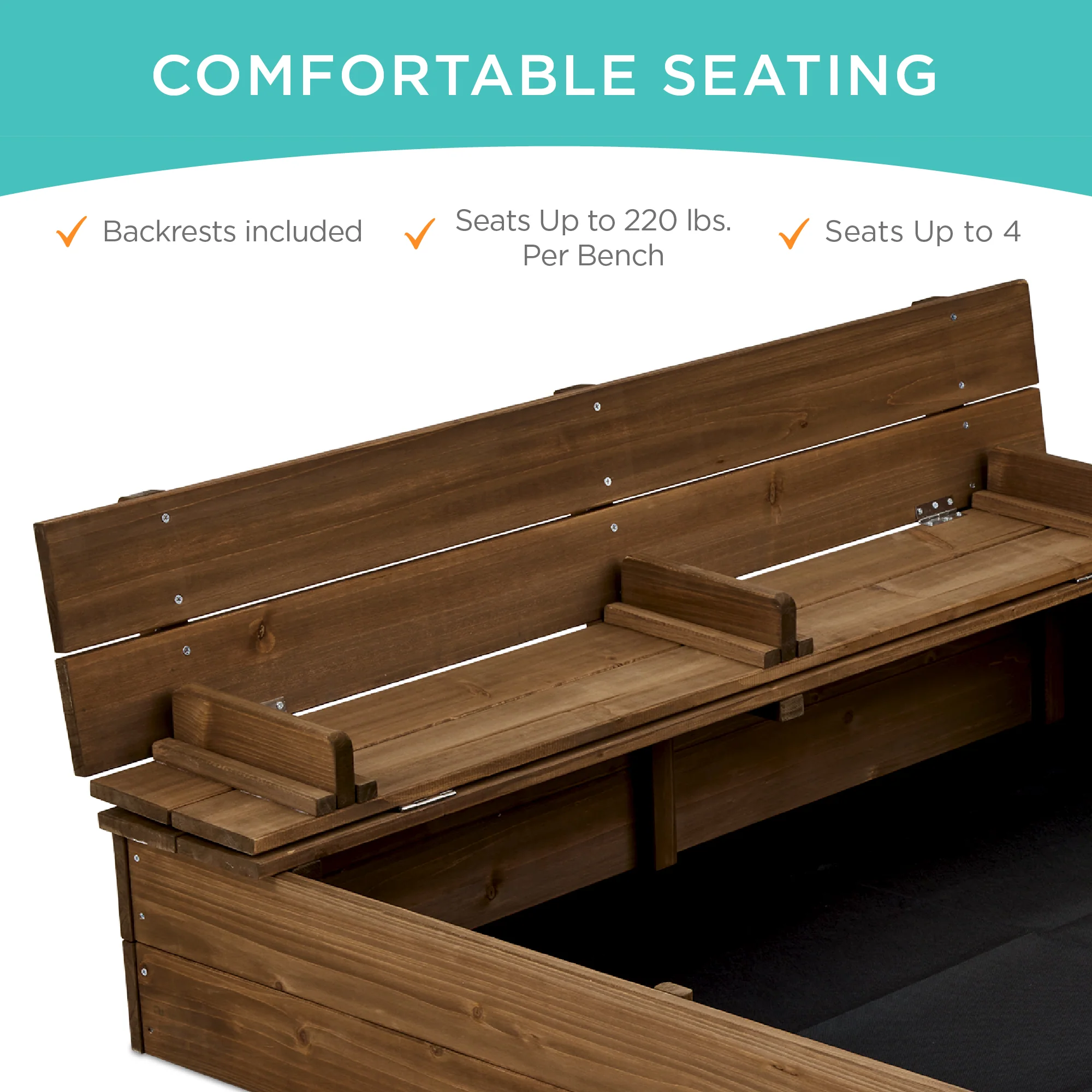 Kids Cedar Sandbox w/ Sand Screen, 2 Benches - 47x47in - Image 37