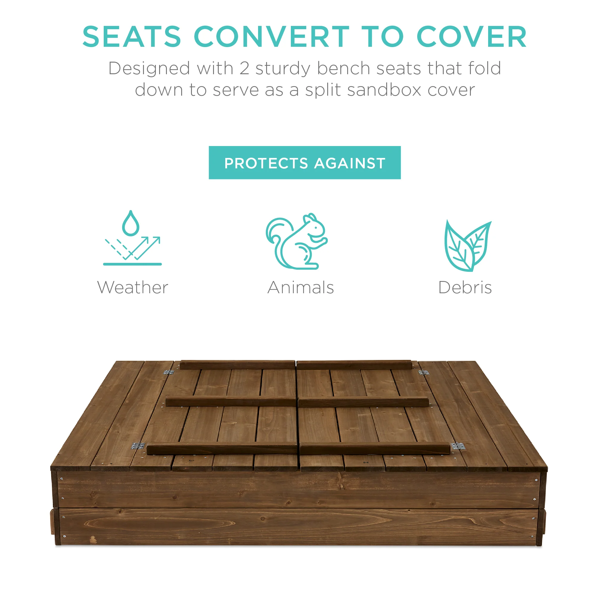 Kids Cedar Sandbox w/ Sand Screen, 2 Benches - 47x47in - Image 38