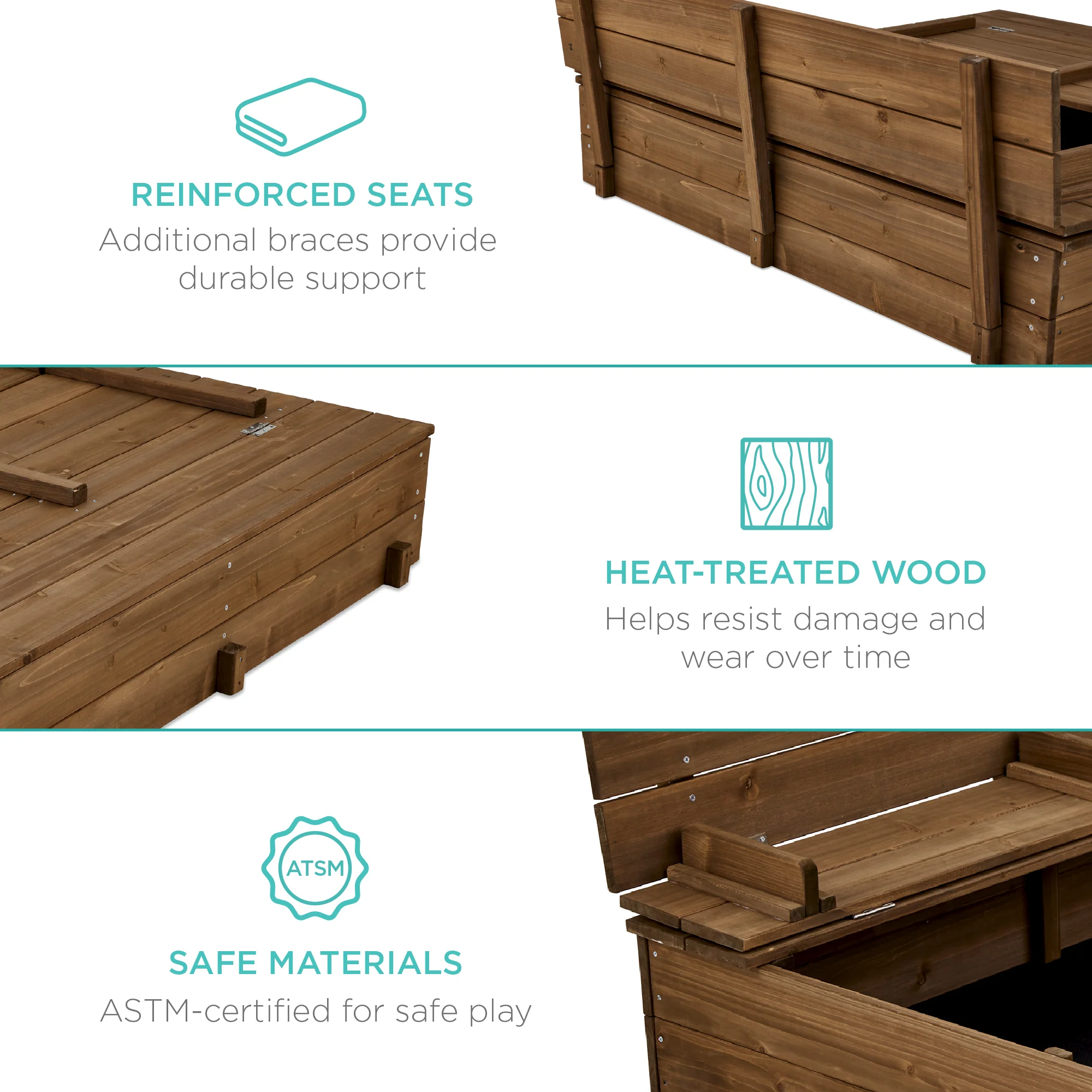 Kids Cedar Sandbox w/ Sand Screen, 2 Benches - 47x47in - Image 39