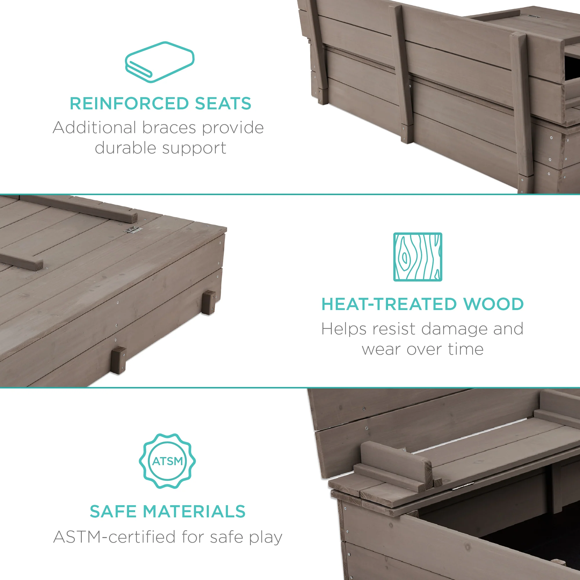 Kids Cedar Sandbox w/ Sand Screen, 2 Benches - 47x47in - Image 4
