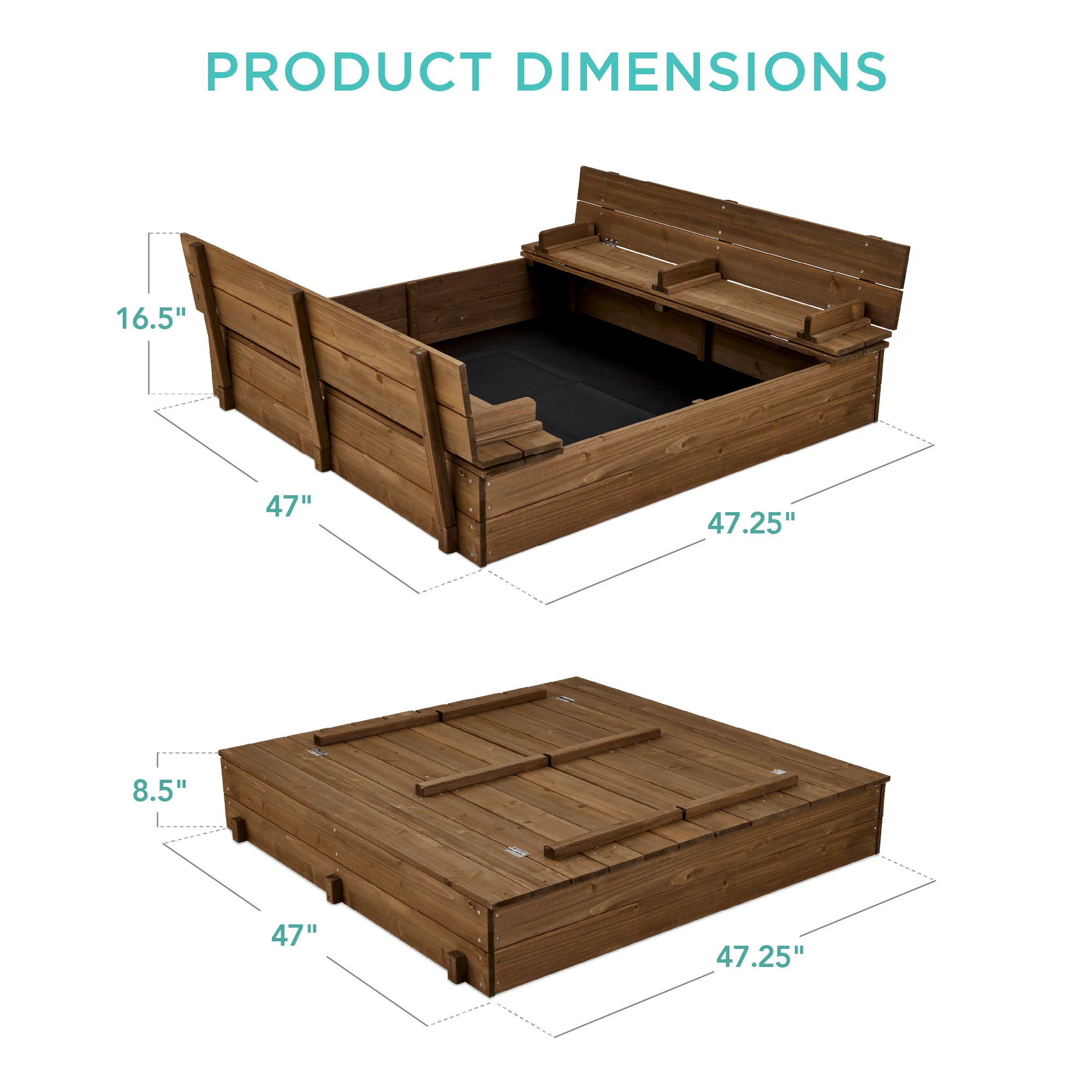 Kids Cedar Sandbox w/ Sand Screen, 2 Benches - 47x47in - Image 42
