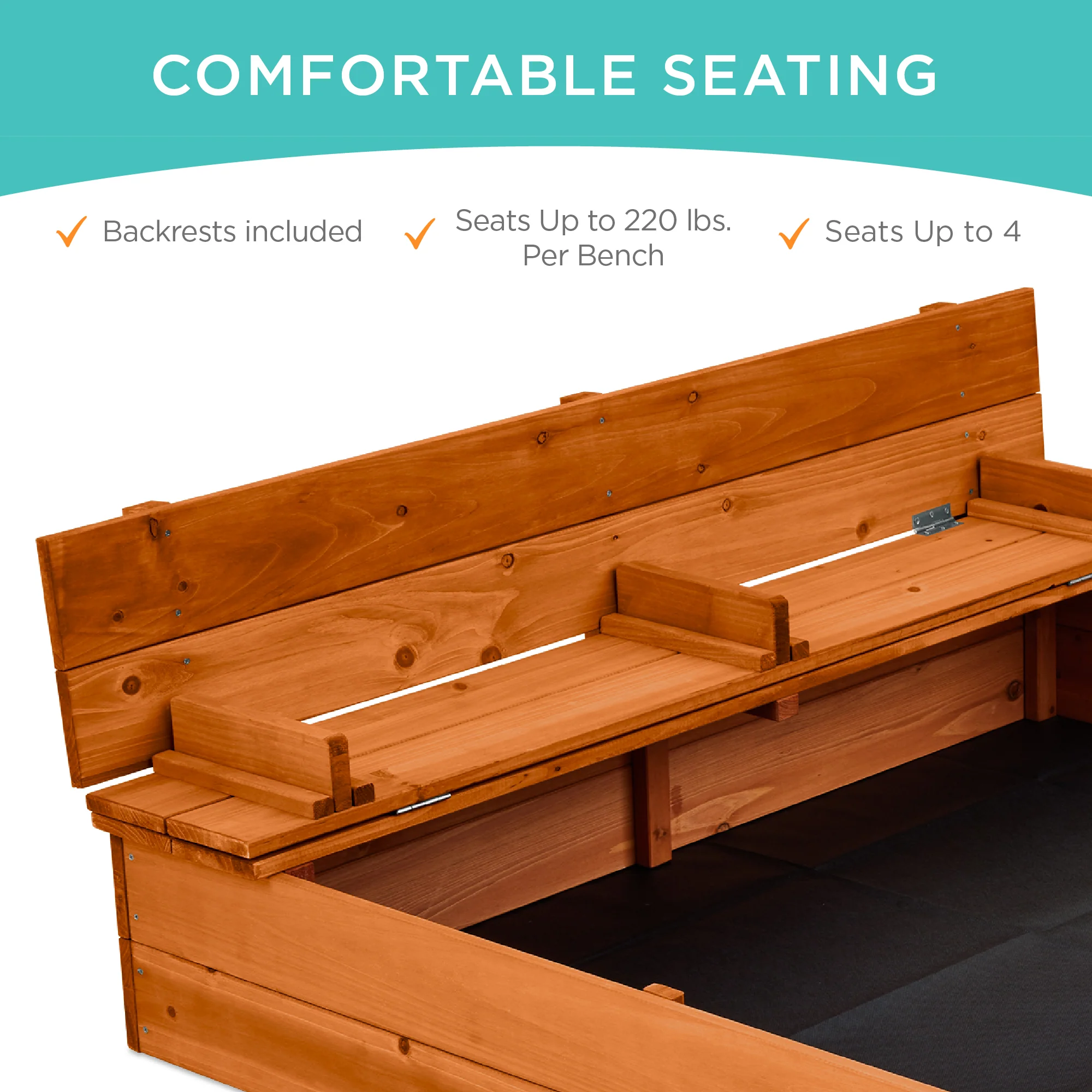 Kids Cedar Sandbox w/ Sand Screen, 2 Benches - 47x47in - Image 44
