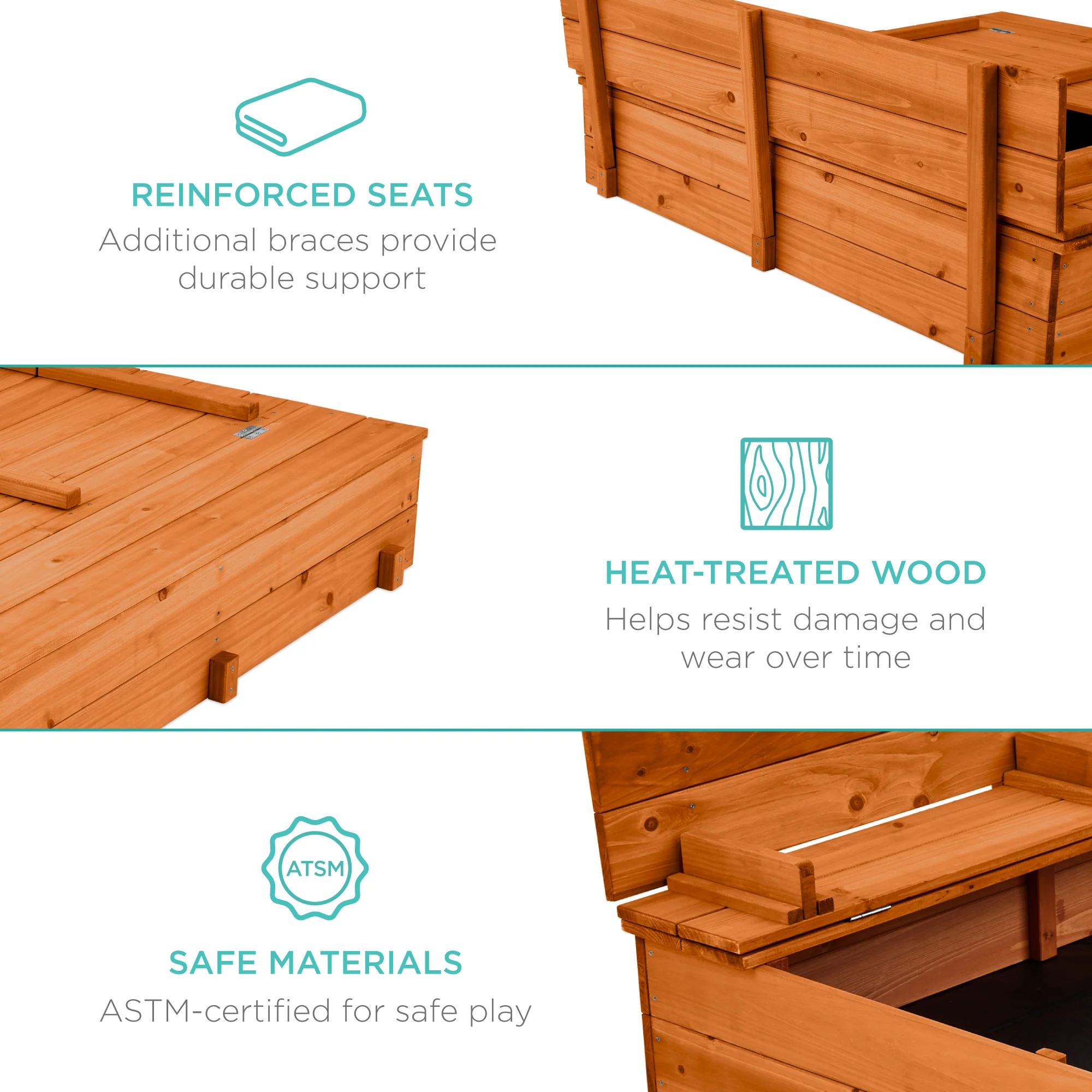Kids Cedar Sandbox w/ Sand Screen, 2 Benches - 47x47in - Image 46