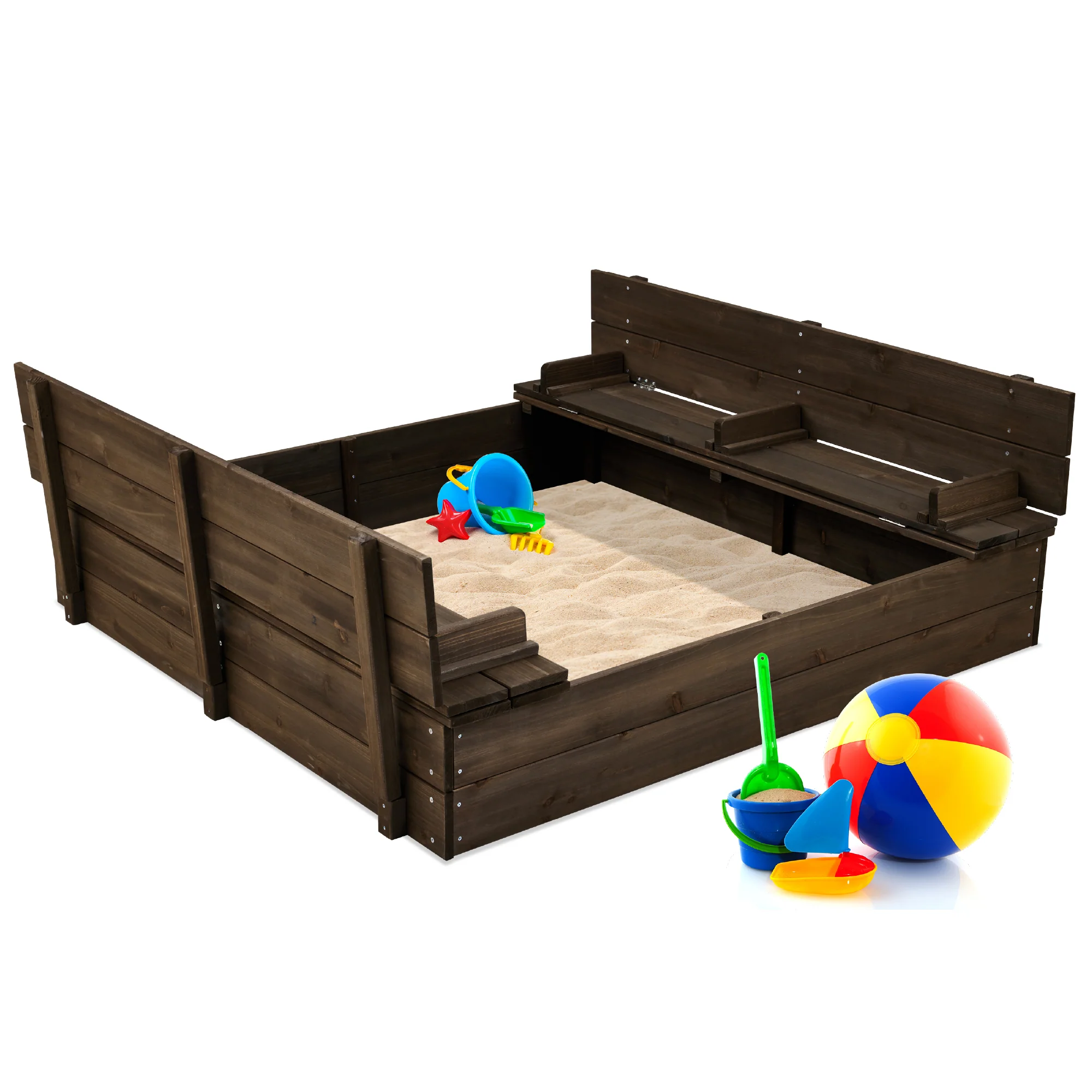Kids Cedar Sandbox w/ Sand Screen, 2 Benches - 47x47in - Image 50