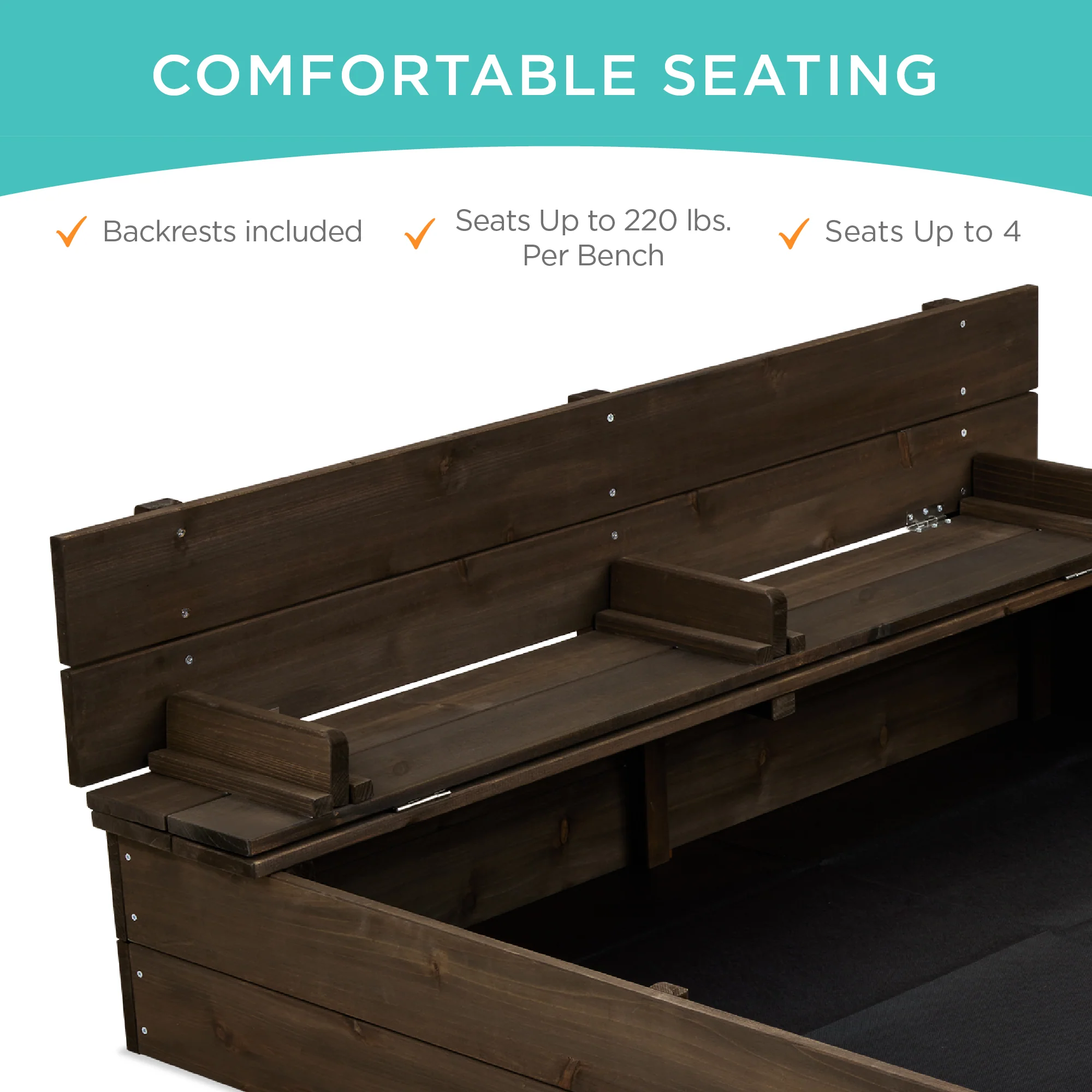 Kids Cedar Sandbox w/ Sand Screen, 2 Benches - 47x47in - Image 51