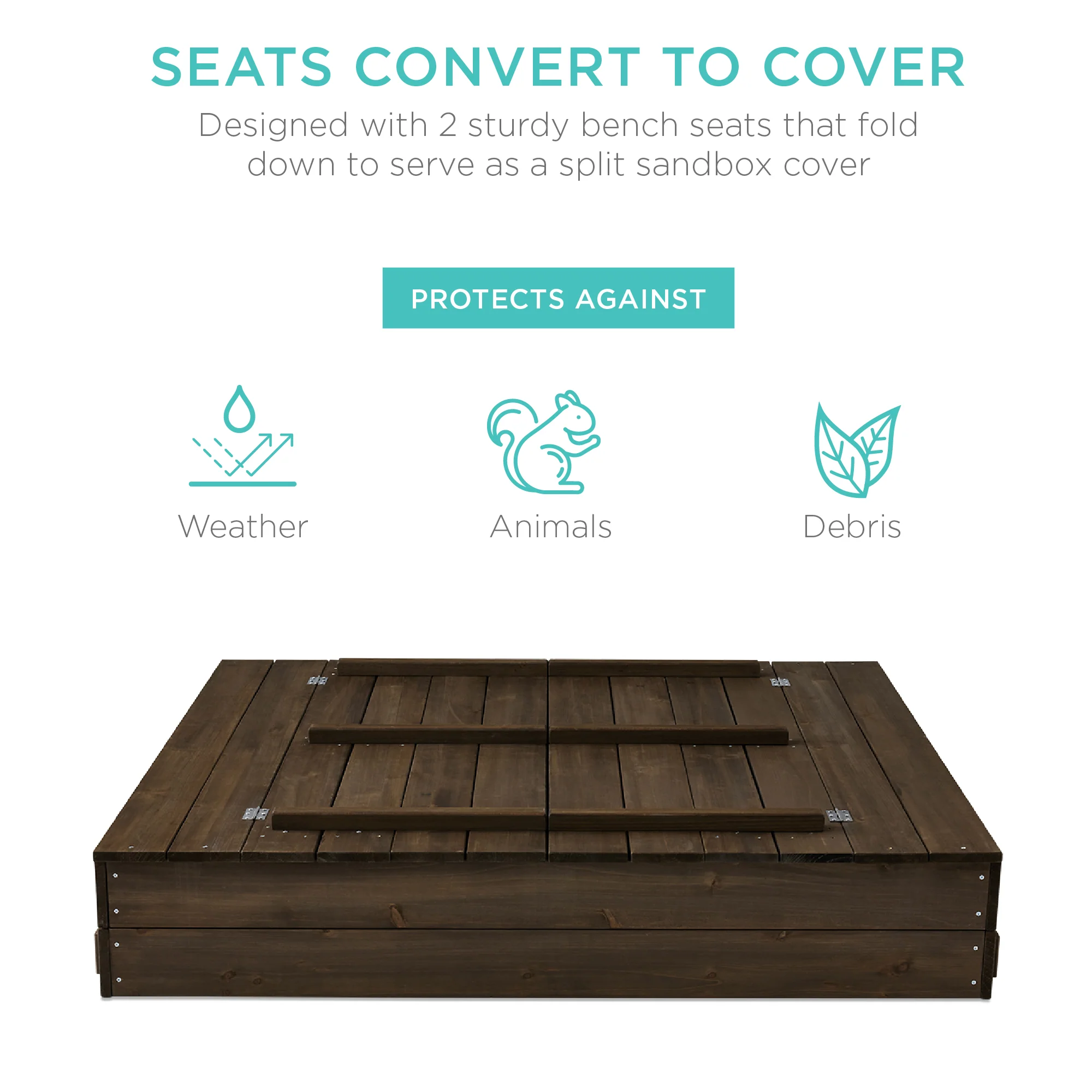 Kids Cedar Sandbox w/ Sand Screen, 2 Benches - 47x47in - Image 52