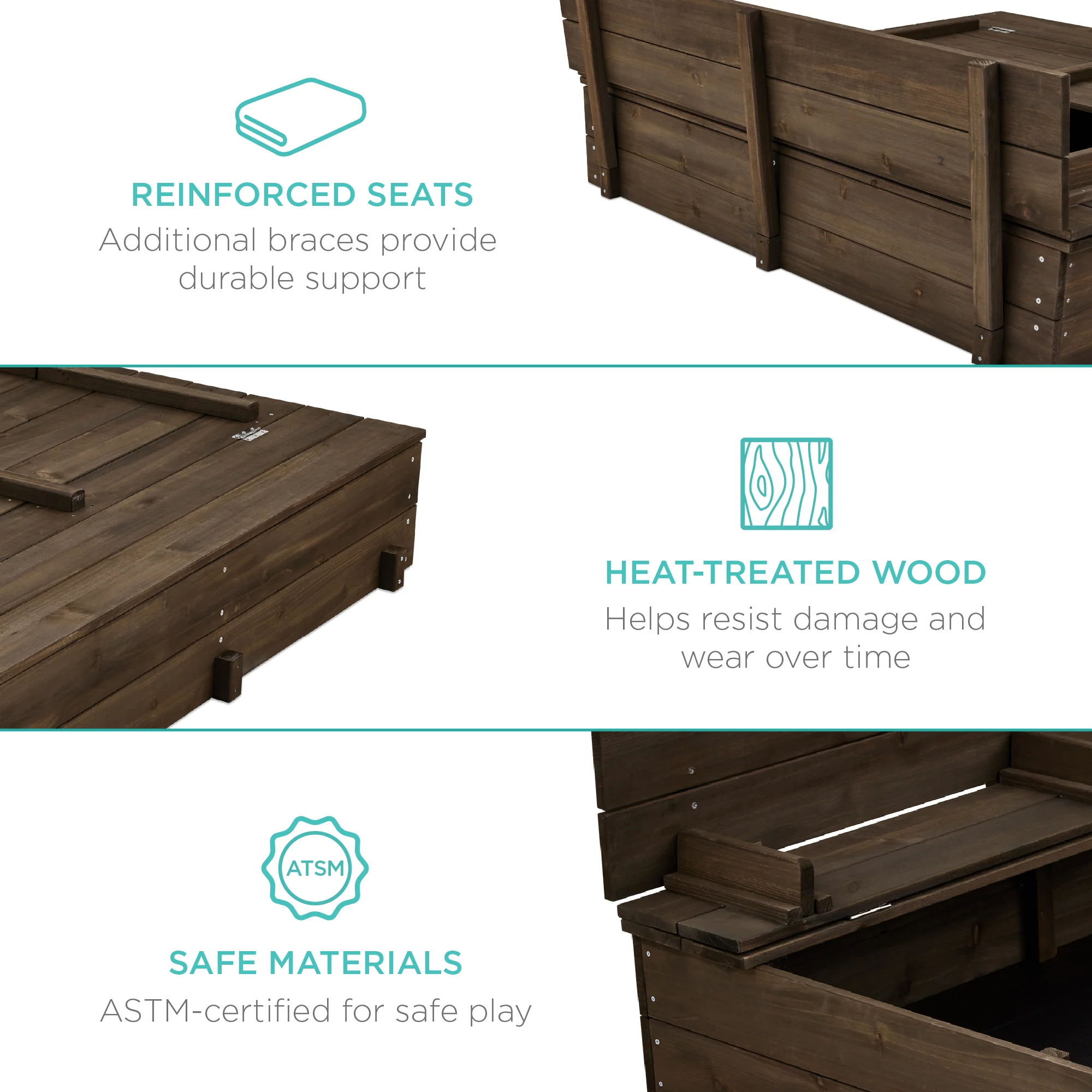 Kids Cedar Sandbox w/ Sand Screen, 2 Benches - 47x47in - Image 53