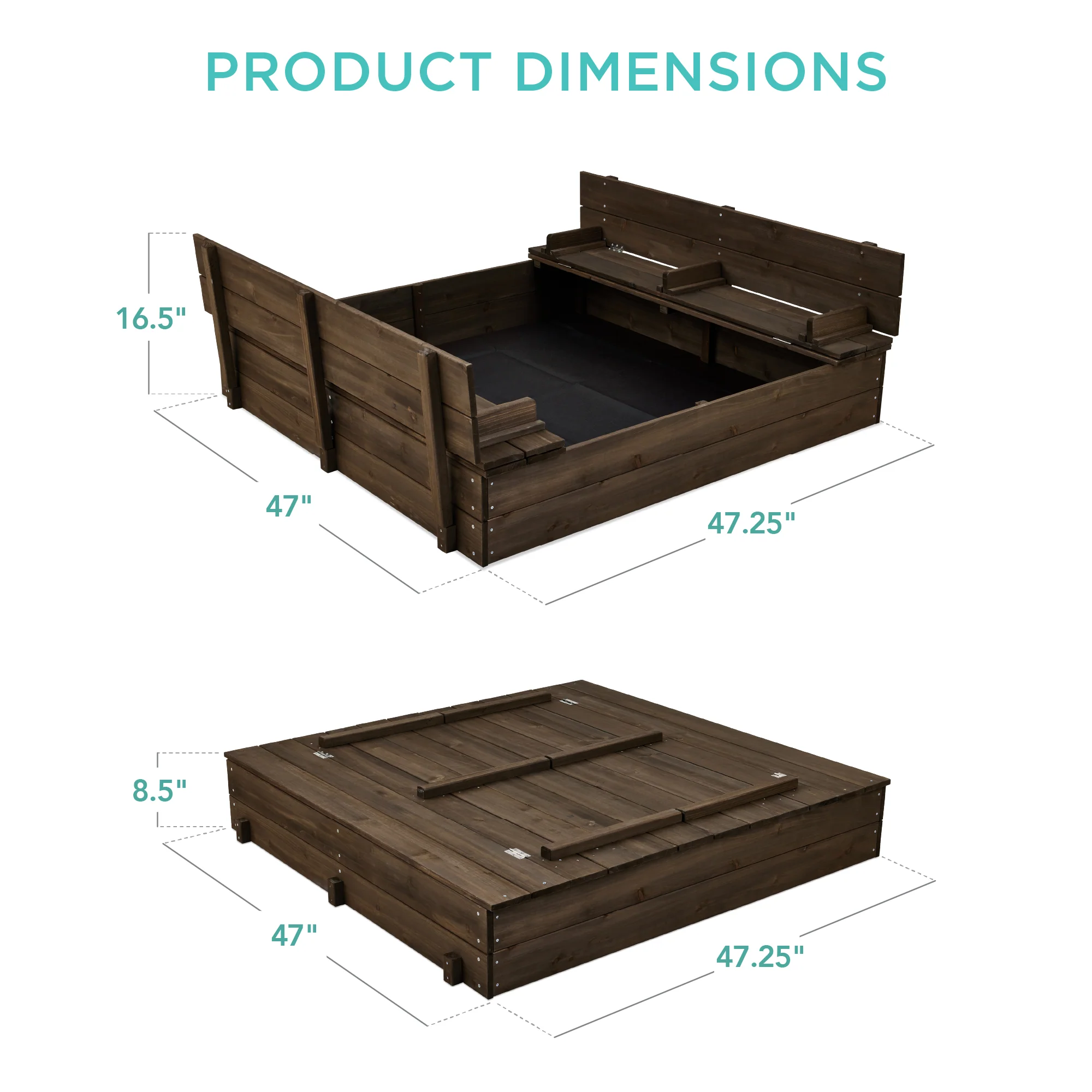 Kids Cedar Sandbox w/ Sand Screen, 2 Benches - 47x47in - Image 56
