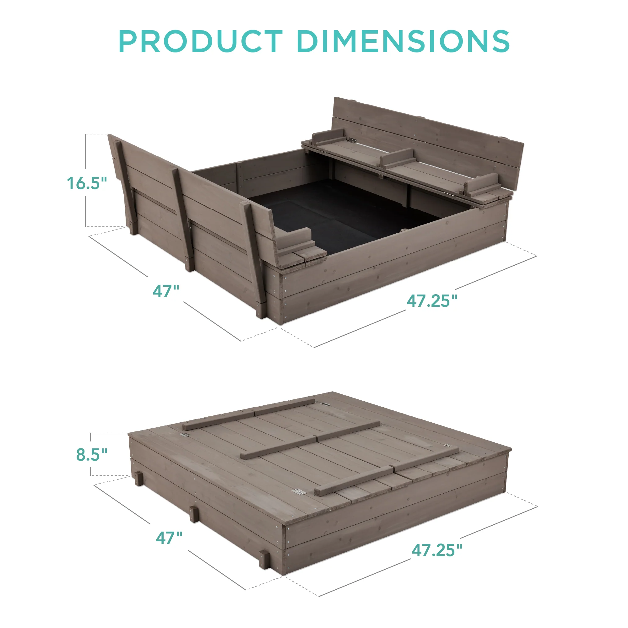 Kids Cedar Sandbox w/ Sand Screen, 2 Benches - 47x47in - Image 7