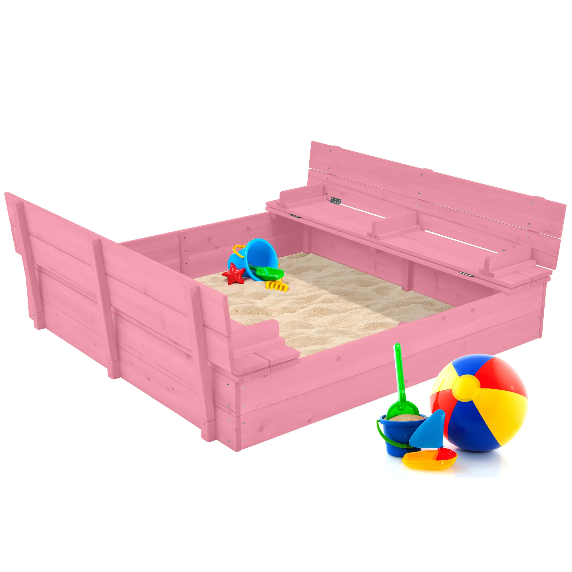 Kids Cedar Sandbox w/ Sand Screen, 2 Benches - 47x47in - Image 8