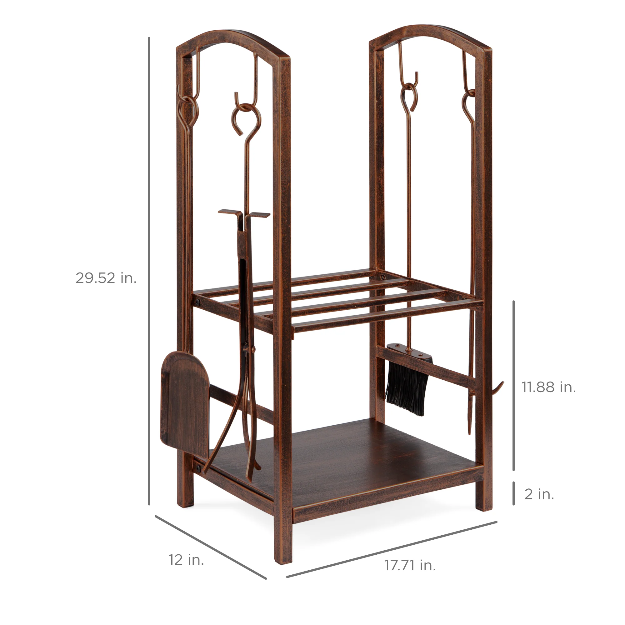 5-Piece Firewood Log Rack Holder Tools Set w/ Hook, Broom, Shovel, Tongs - Image 14