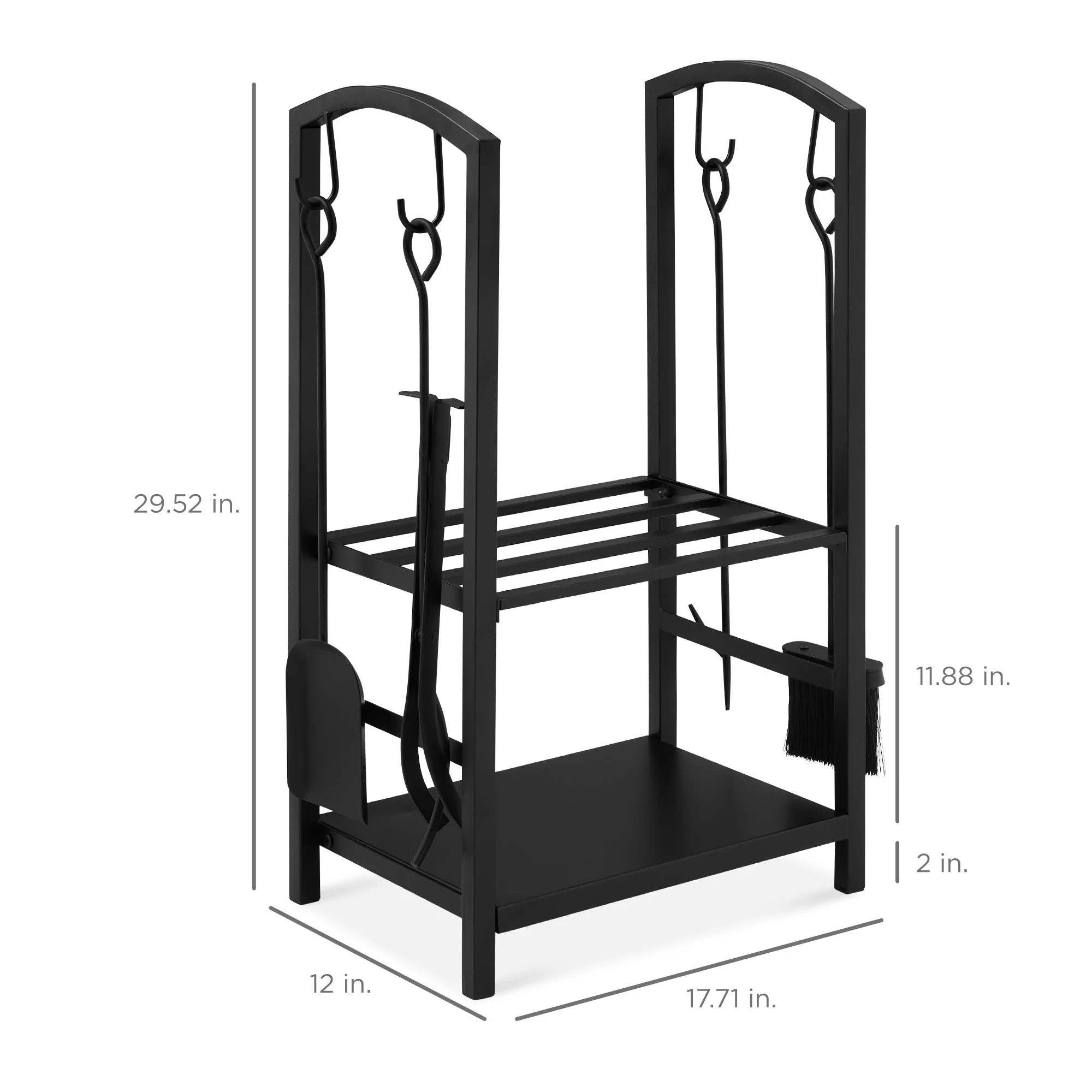 5-Piece Firewood Log Rack Holder Tools Set w/ Hook, Broom, Shovel, Tongs - Image 7