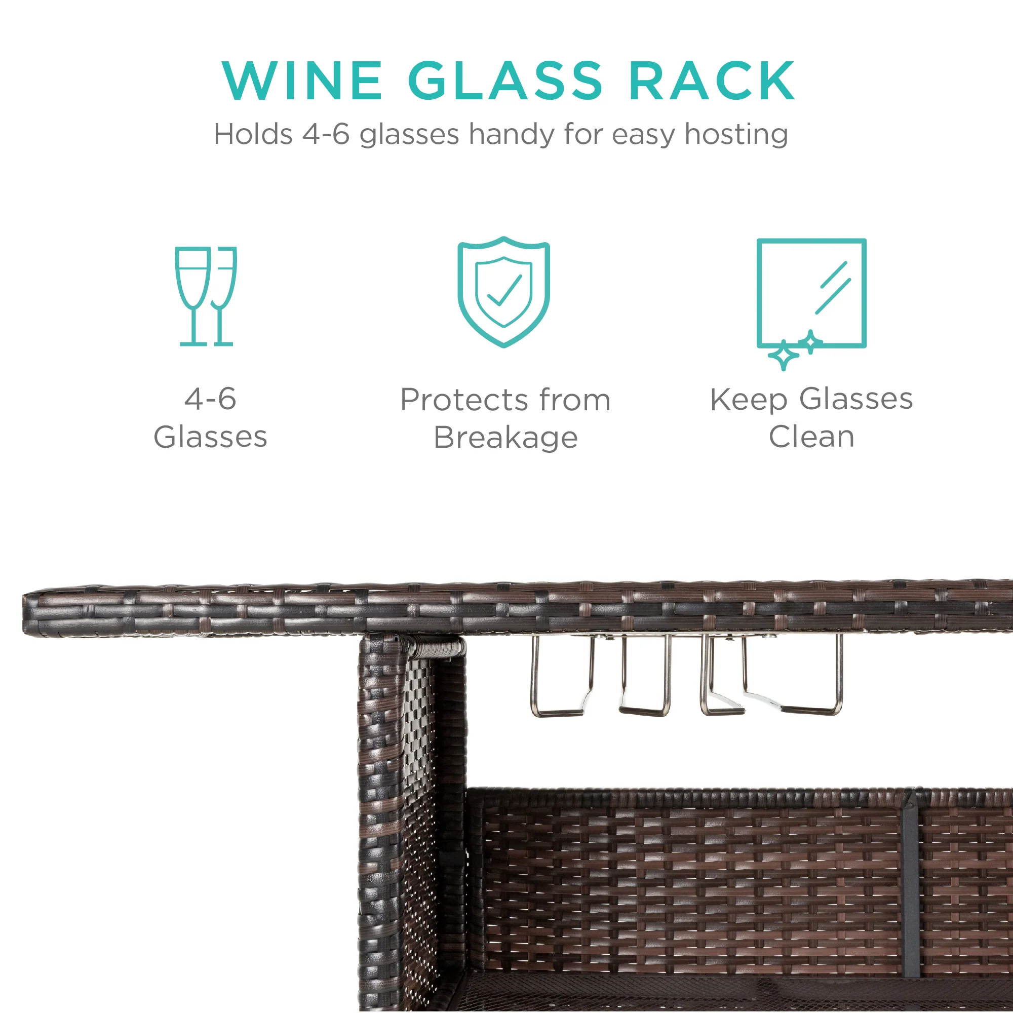 Outdoor Wicker Bar Counter Table w/ 2 Steel Shelves, 2 Rails - Image 13