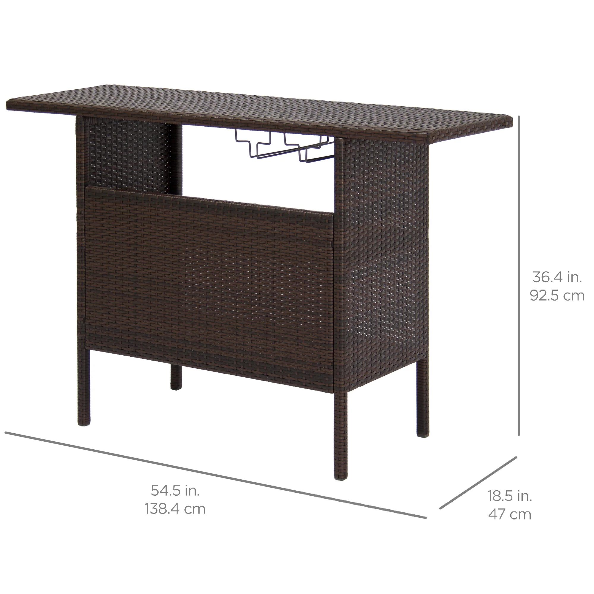 Outdoor Wicker Bar Counter Table w/ 2 Steel Shelves, 2 Rails - Image 14