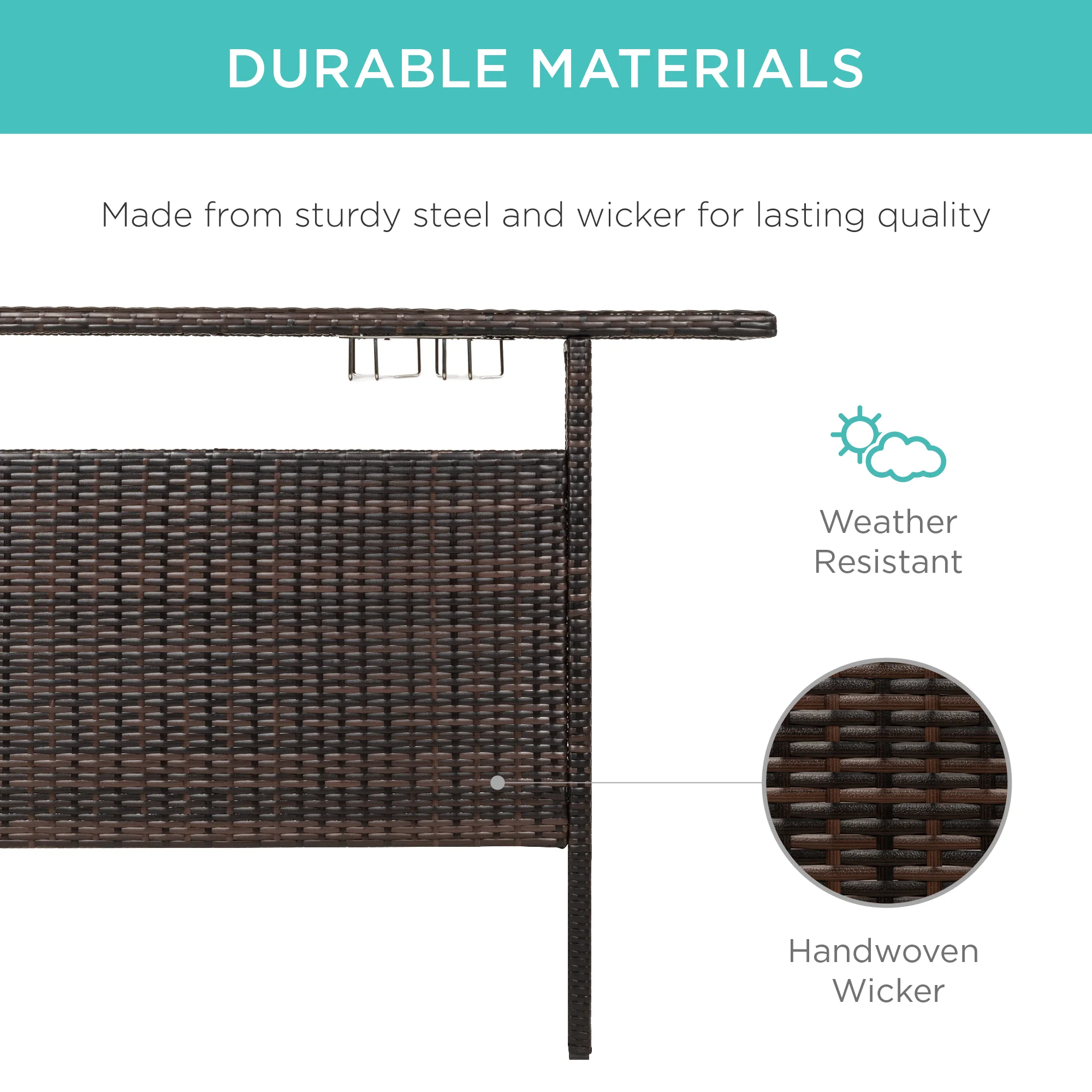 Outdoor Wicker Bar Counter Table w/ 2 Steel Shelves, 2 Rails - Image 9