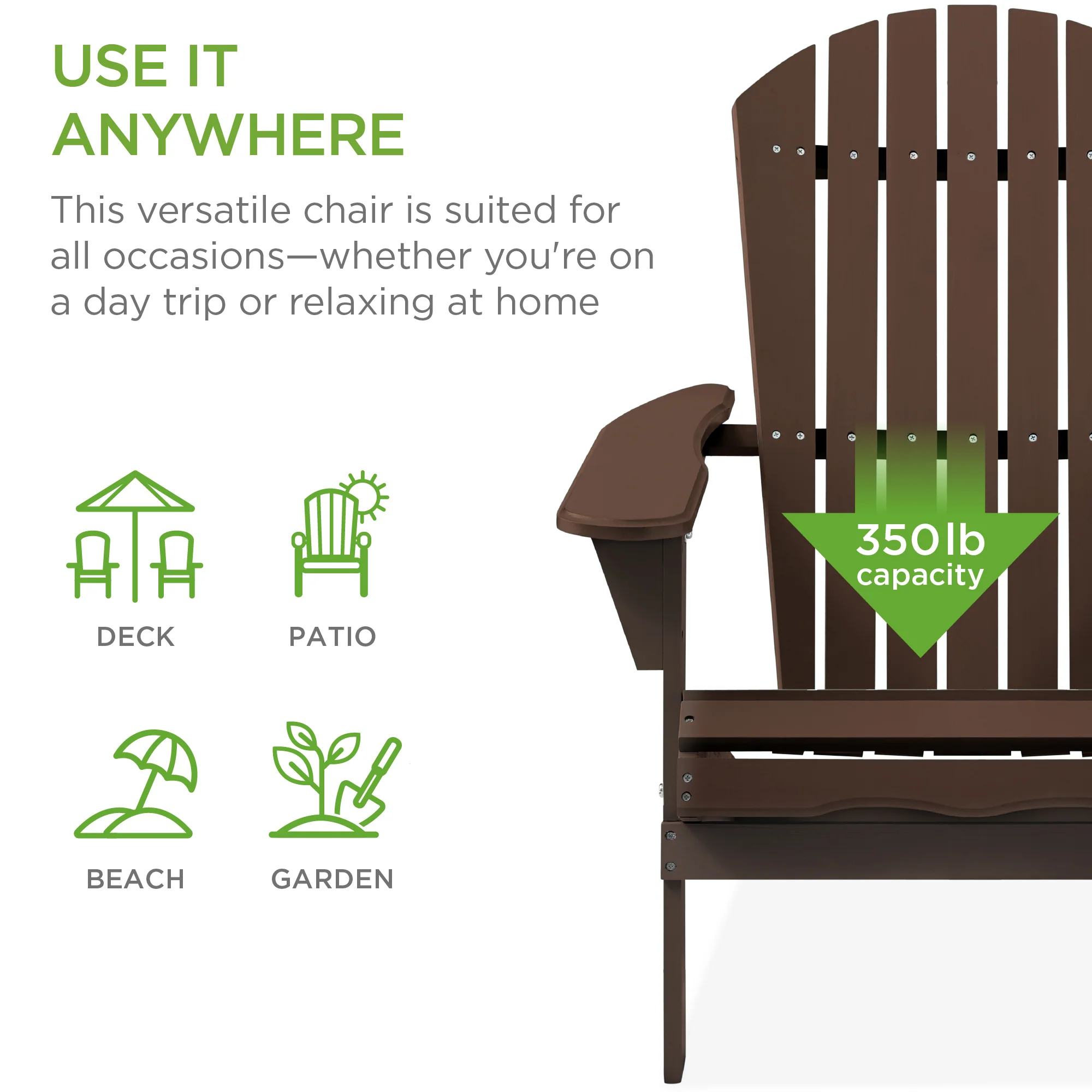Folding Wooden Adirondack Chair, Accent Furniture w/ Natural Woodgrain - Image 23