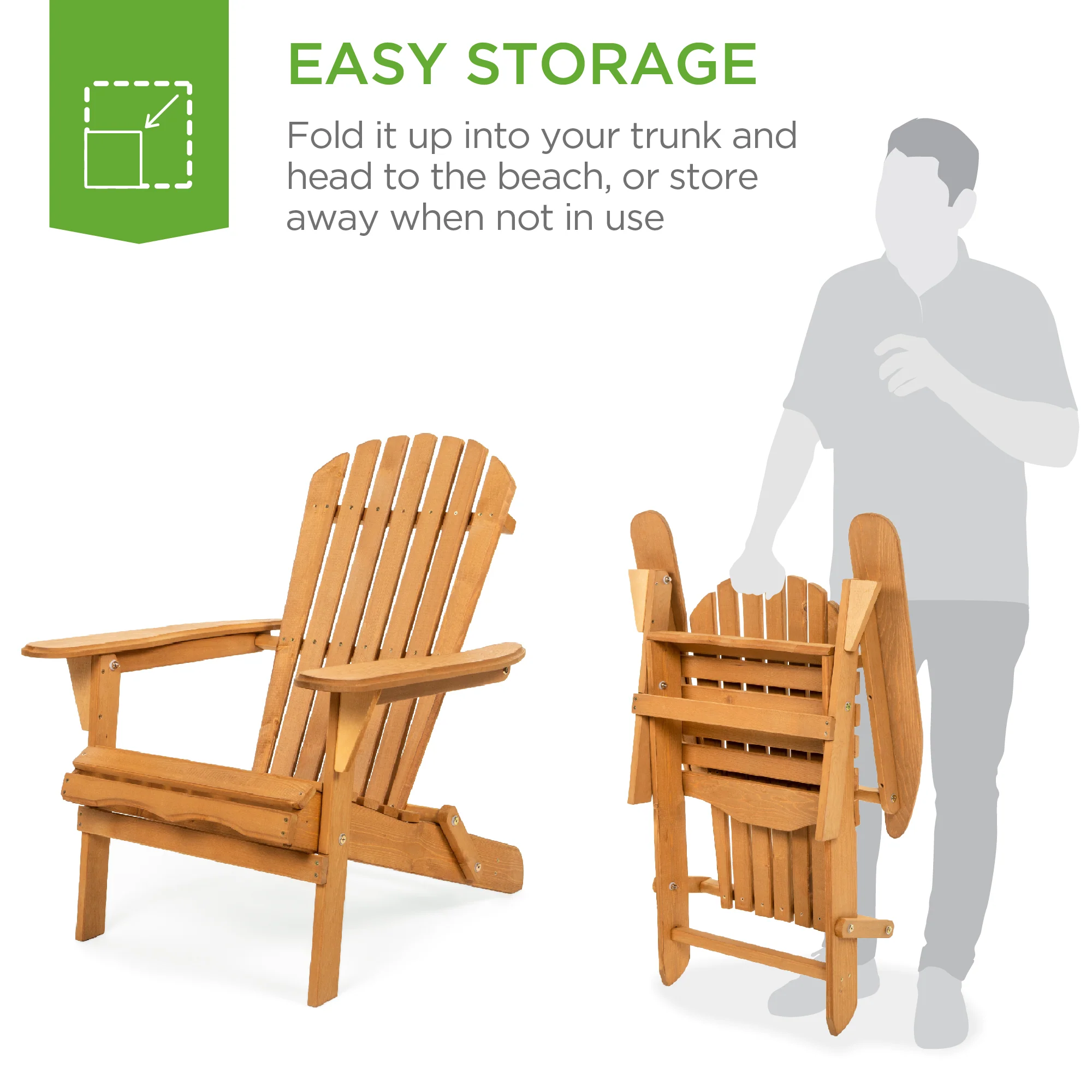 Folding Wooden Adirondack Chair, Accent Furniture w/ Natural Woodgrain - Image 45