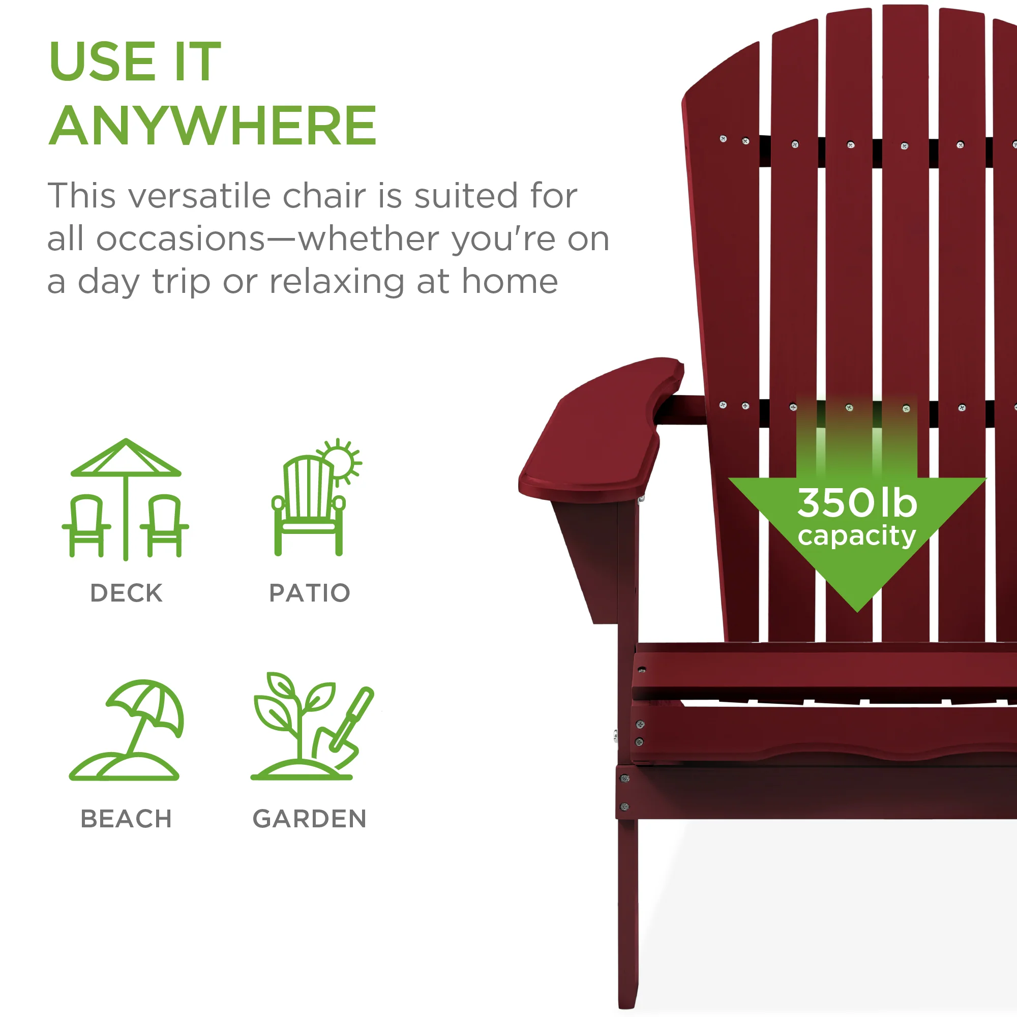 Folding Wooden Adirondack Chair, Accent Furniture w/ Natural Woodgrain - Image 51