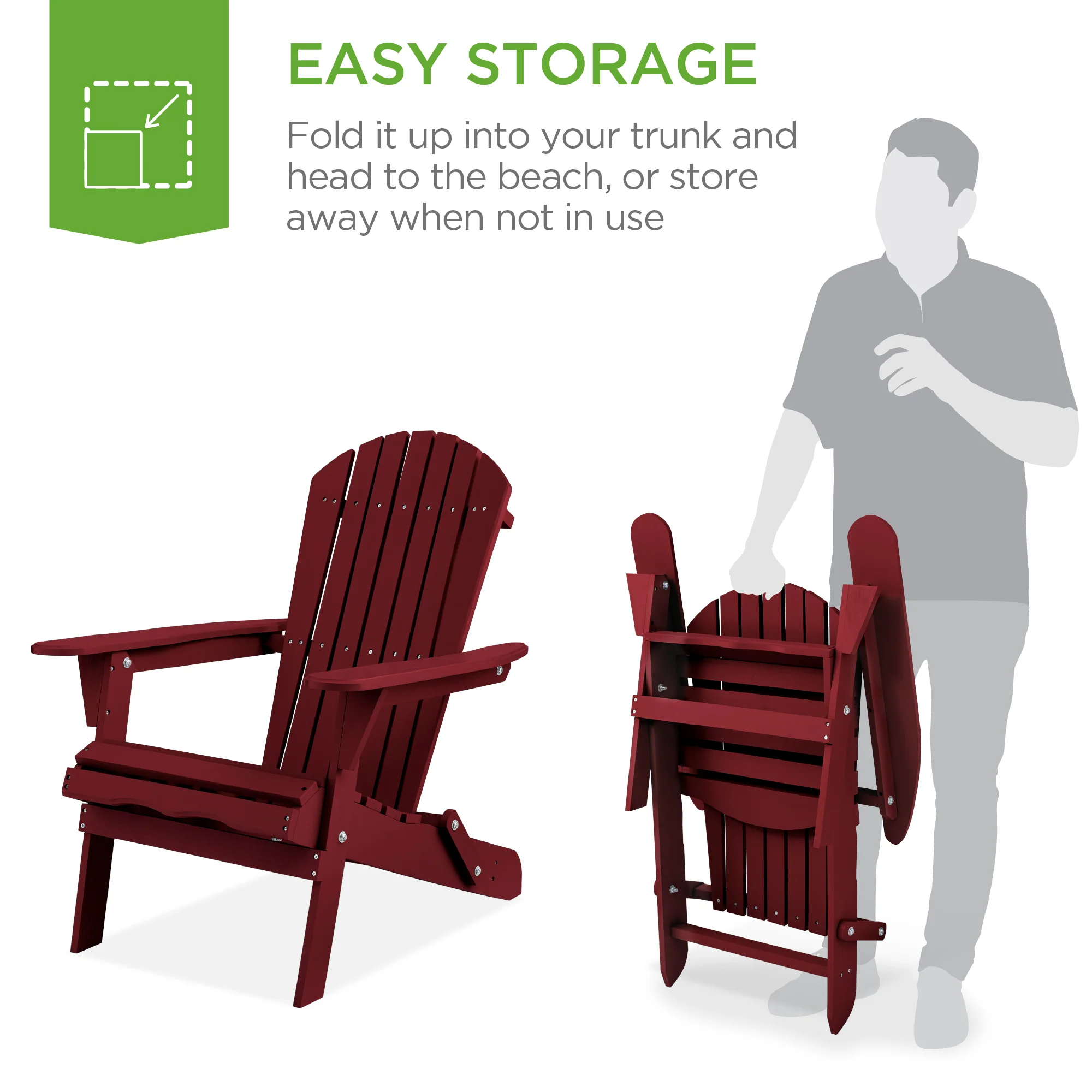 Folding Wooden Adirondack Chair, Accent Furniture w/ Natural Woodgrain - Image 52