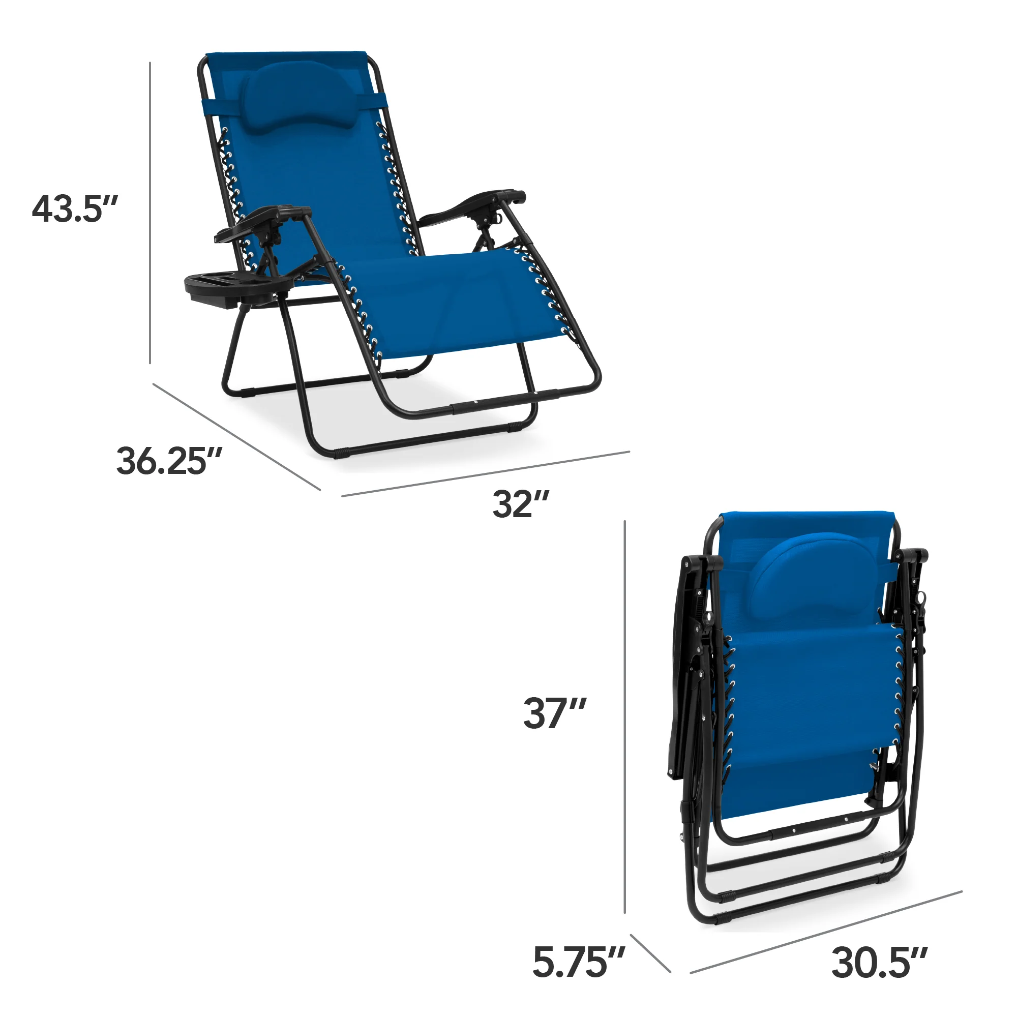 Oversized Reclining Zero Gravity Chair Lounger w/ Cup Holder, Pillow - Image 112