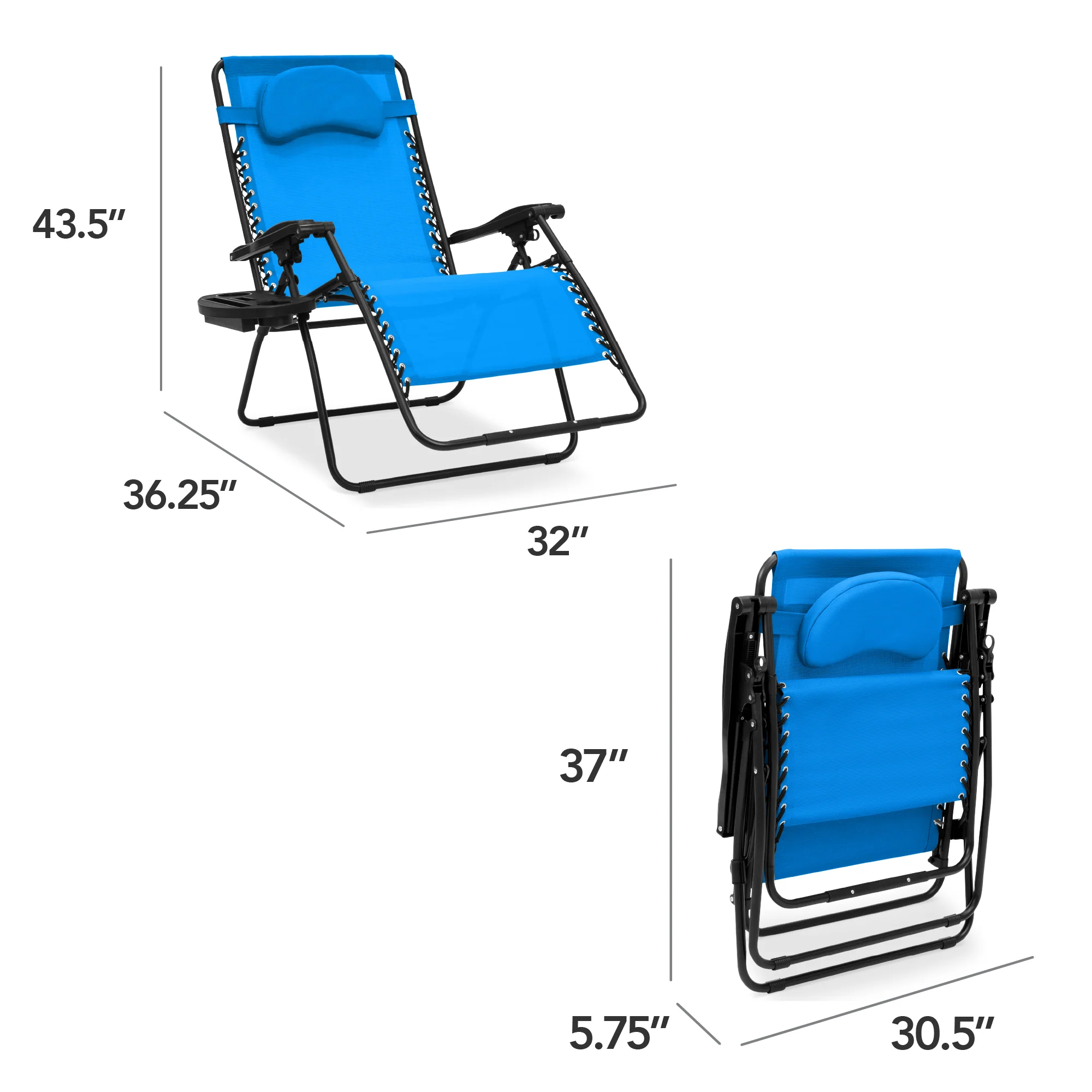 Oversized Reclining Zero Gravity Chair Lounger w/ Cup Holder, Pillow - Image 119