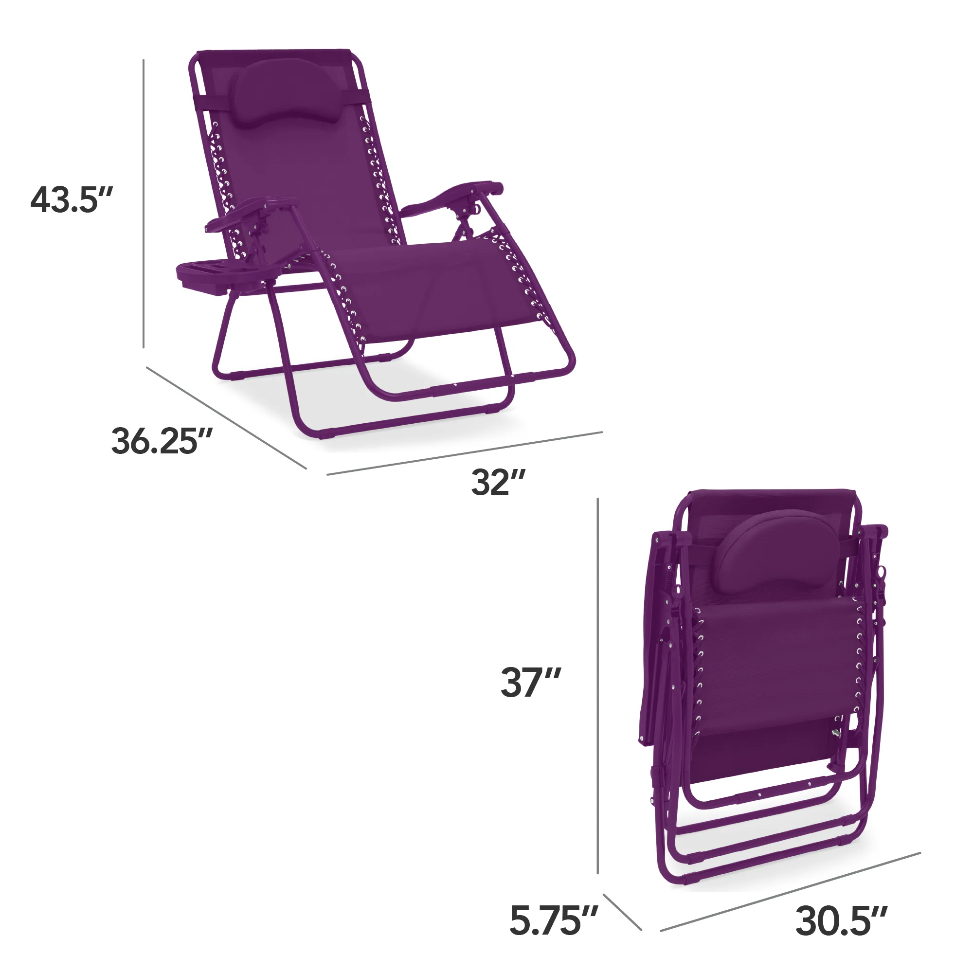 Oversized Reclining Zero Gravity Chair Lounger w/ Cup Holder, Pillow - Image 123