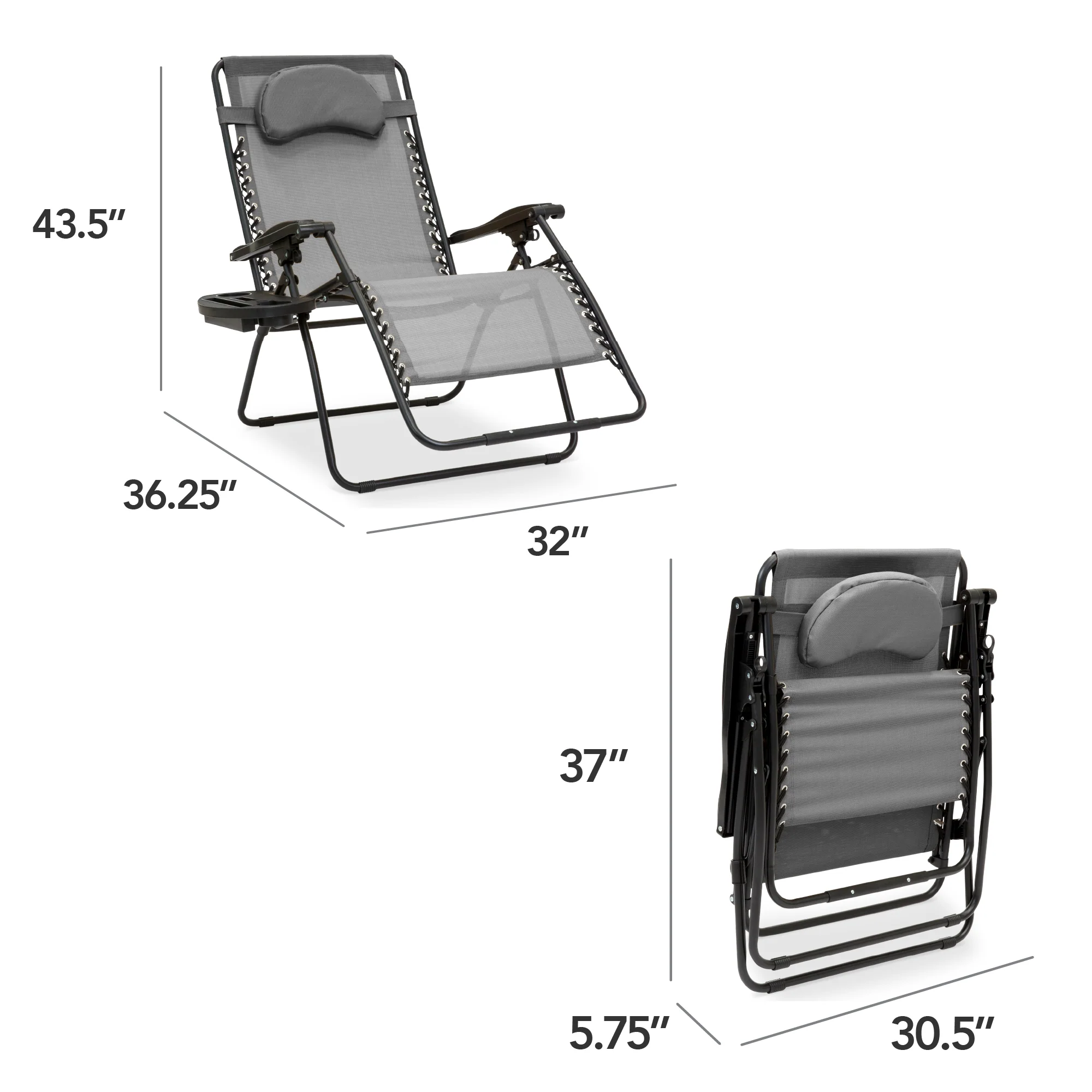 Oversized Reclining Zero Gravity Chair Lounger w/ Cup Holder, Pillow - Image 127