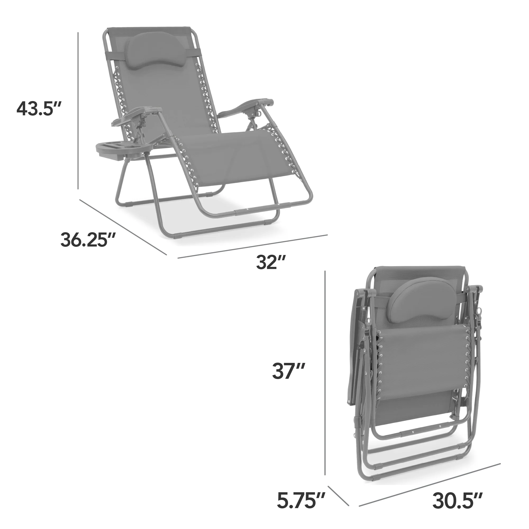 Oversized Reclining Zero Gravity Chair Lounger w/ Cup Holder, Pillow - Image 135