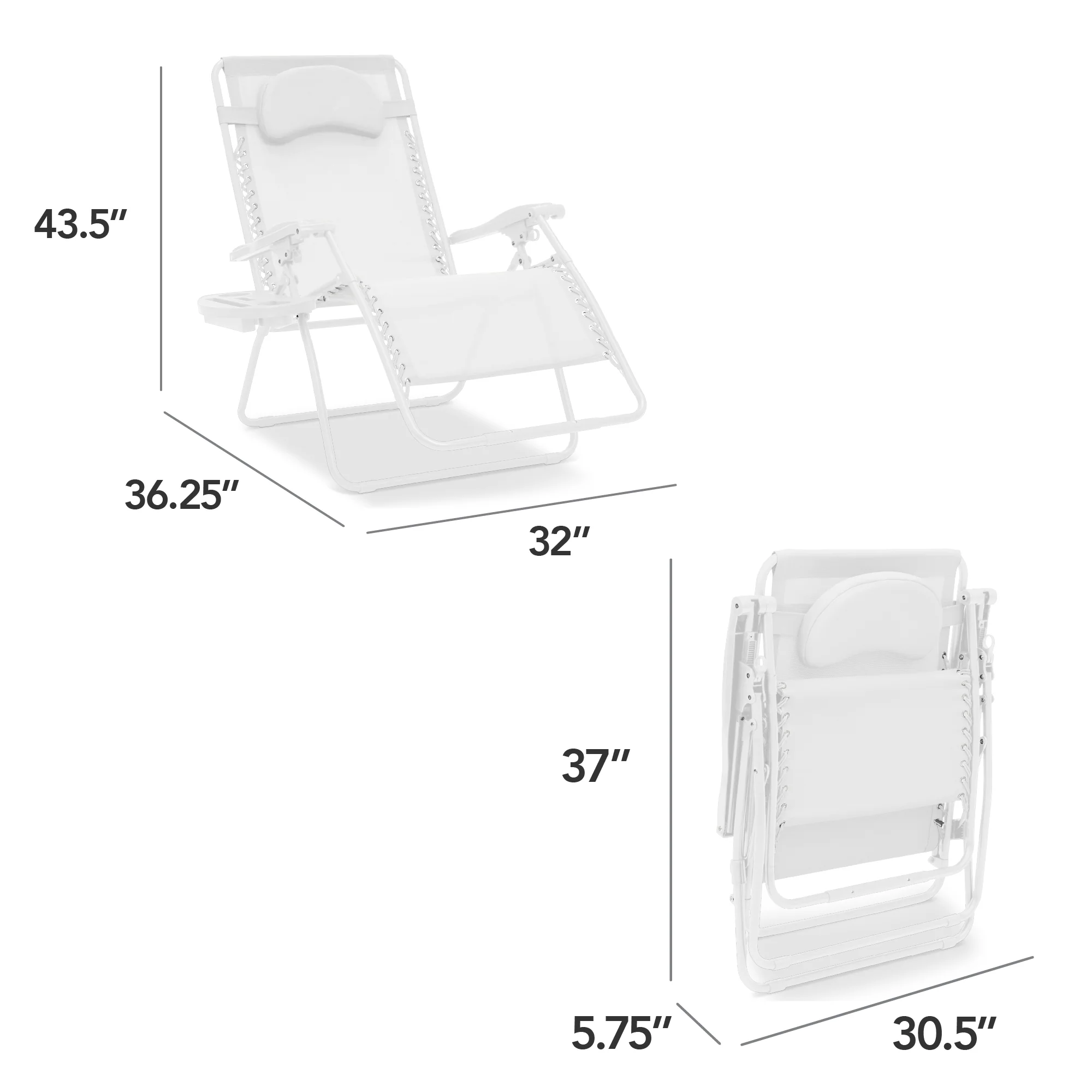 Oversized Reclining Zero Gravity Chair Lounger w/ Cup Holder, Pillow - Image 139