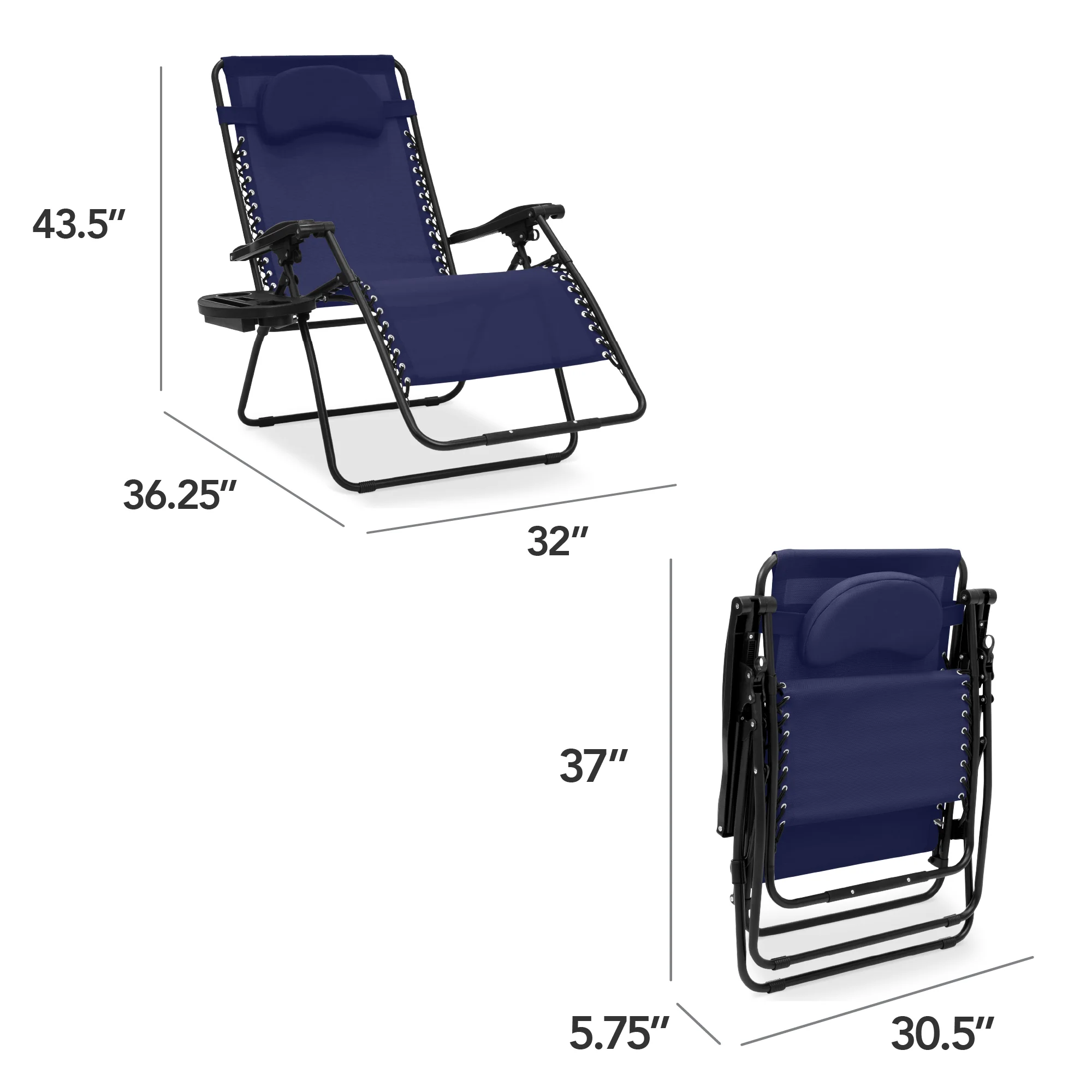 Oversized Reclining Zero Gravity Chair Lounger w/ Cup Holder, Pillow - Image 17
