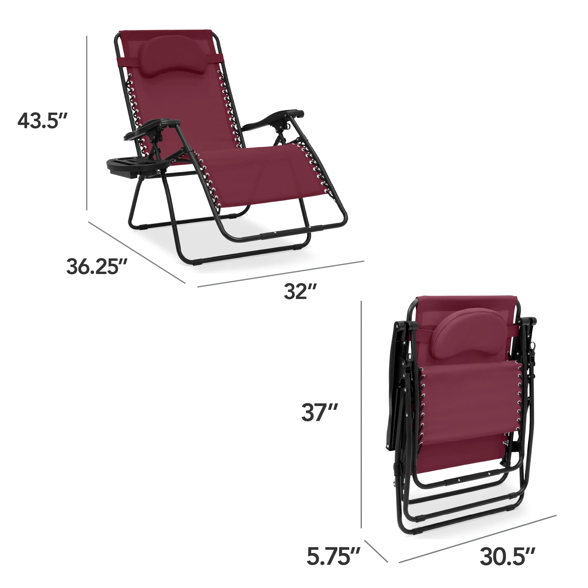 Oversized Reclining Zero Gravity Chair Lounger w/ Cup Holder, Pillow - Image 25