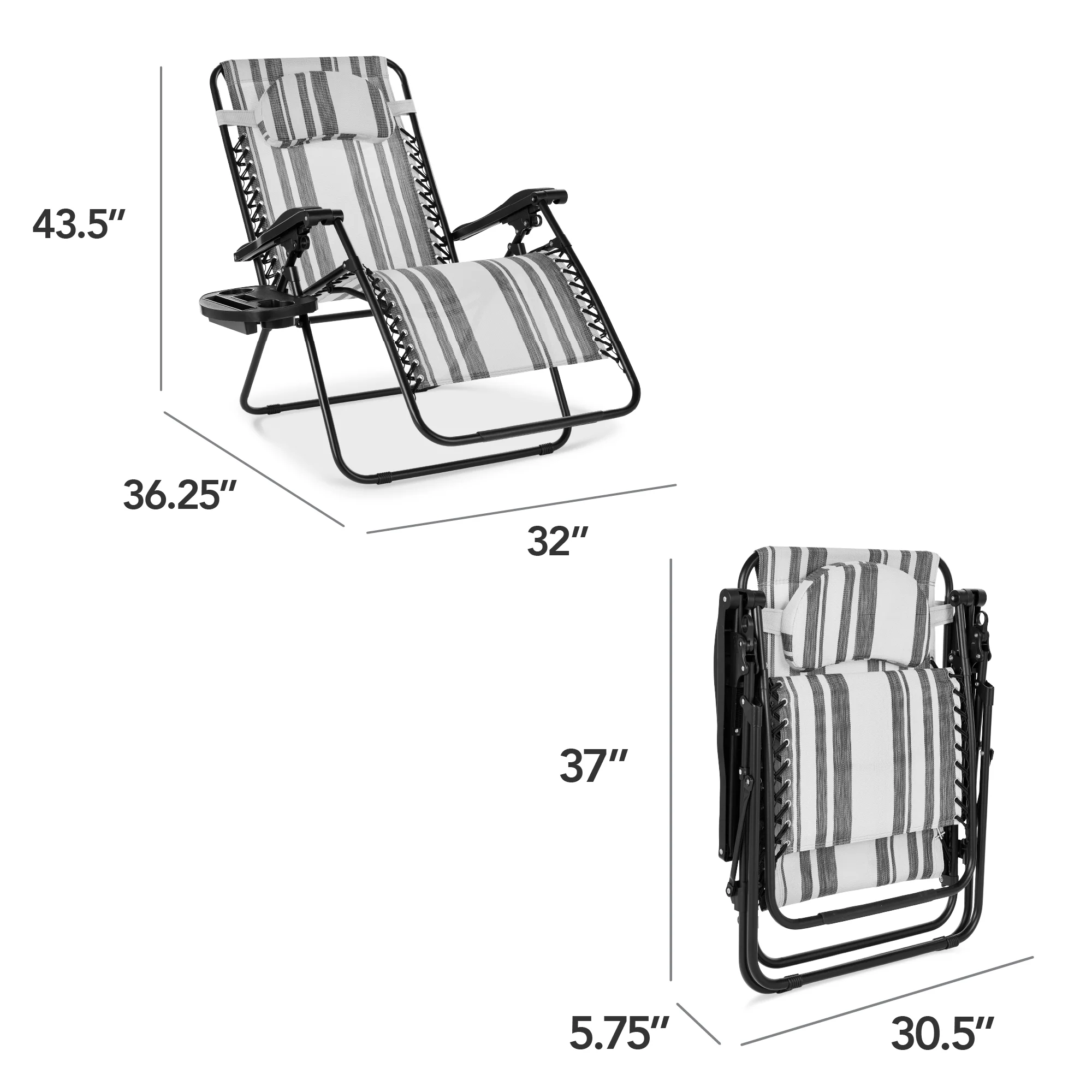 Oversized Reclining Zero Gravity Chair Lounger w/ Cup Holder, Pillow - Image 49