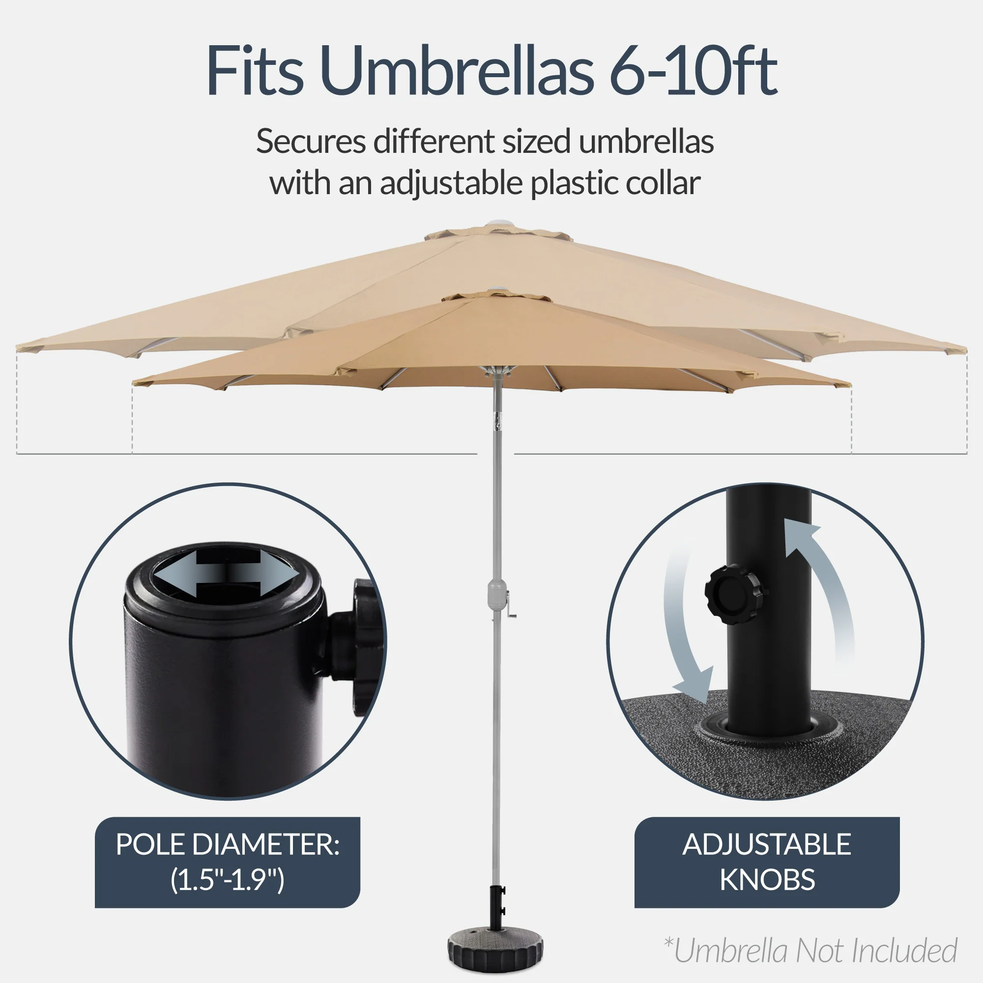 Plastic Patio Umbrella Base Pole Holder Accessory w/ Adjustable Knob - Image 4