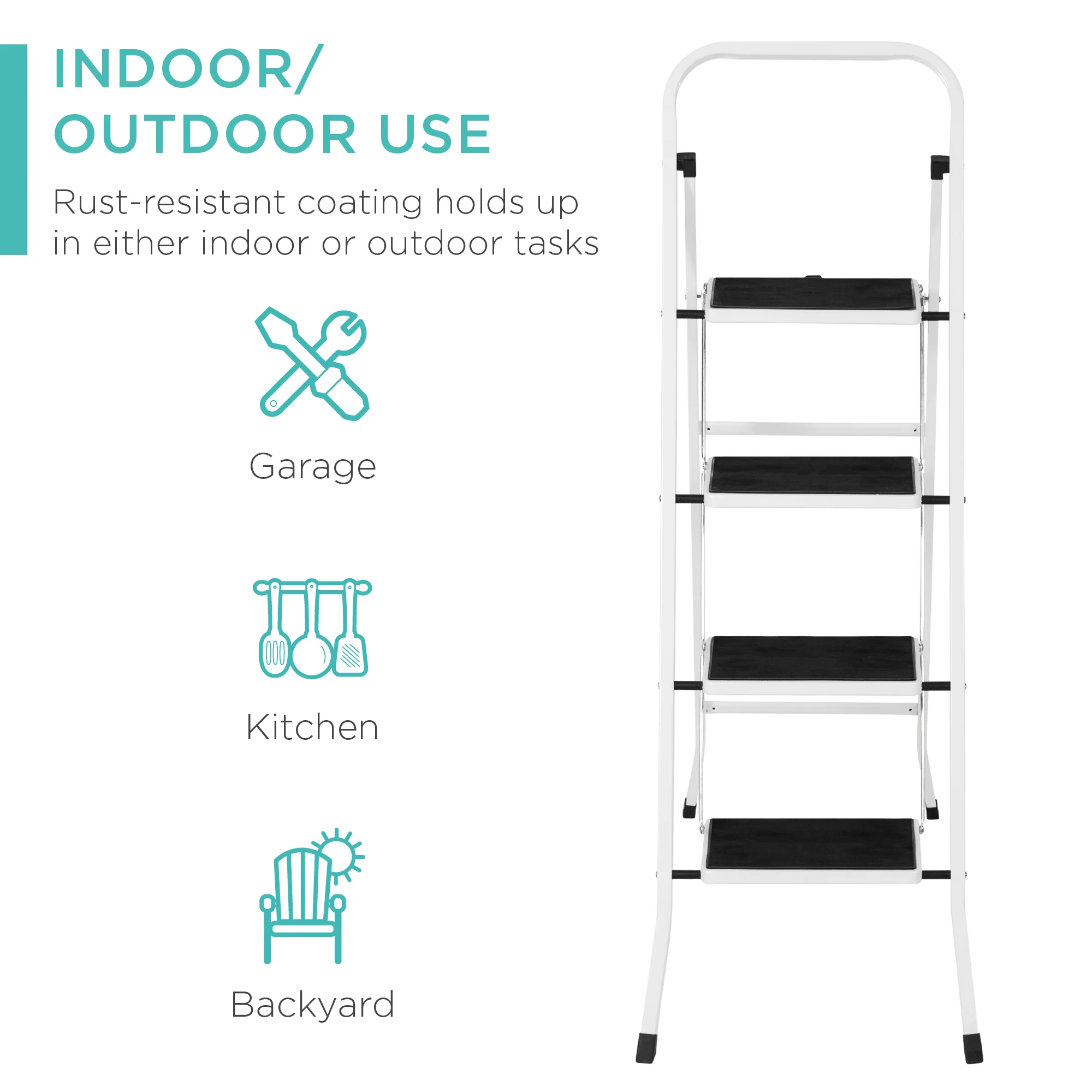 Folding Steel 4-Step Ladder w/ Hand Rail, Wide Steps, 330lbs Capacity - Image 4