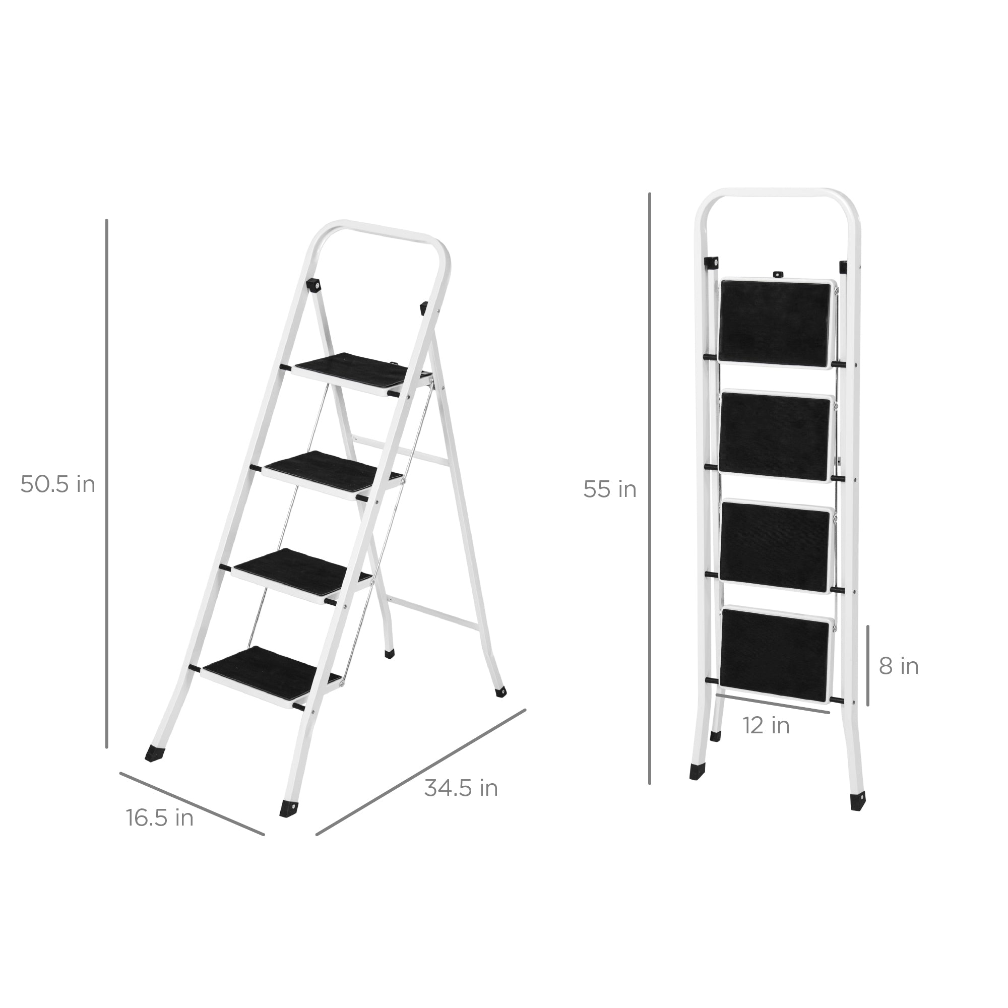 Folding Steel 4-Step Ladder w/ Hand Rail, Wide Steps, 330lbs Capacity - Image 6