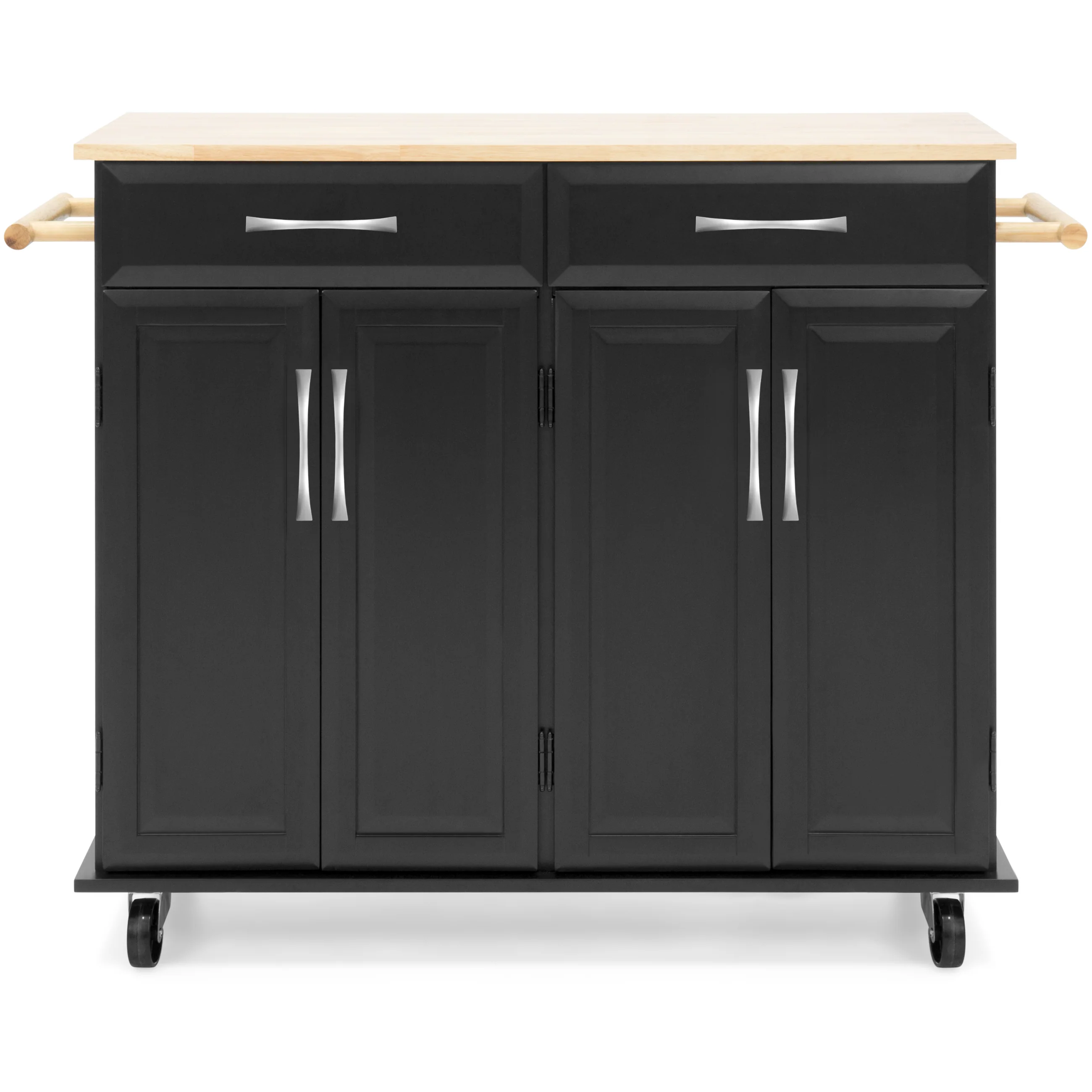 Utility Kitchen Cart w/ Storage Cabinets, Handles, Cutting Board - Image 3