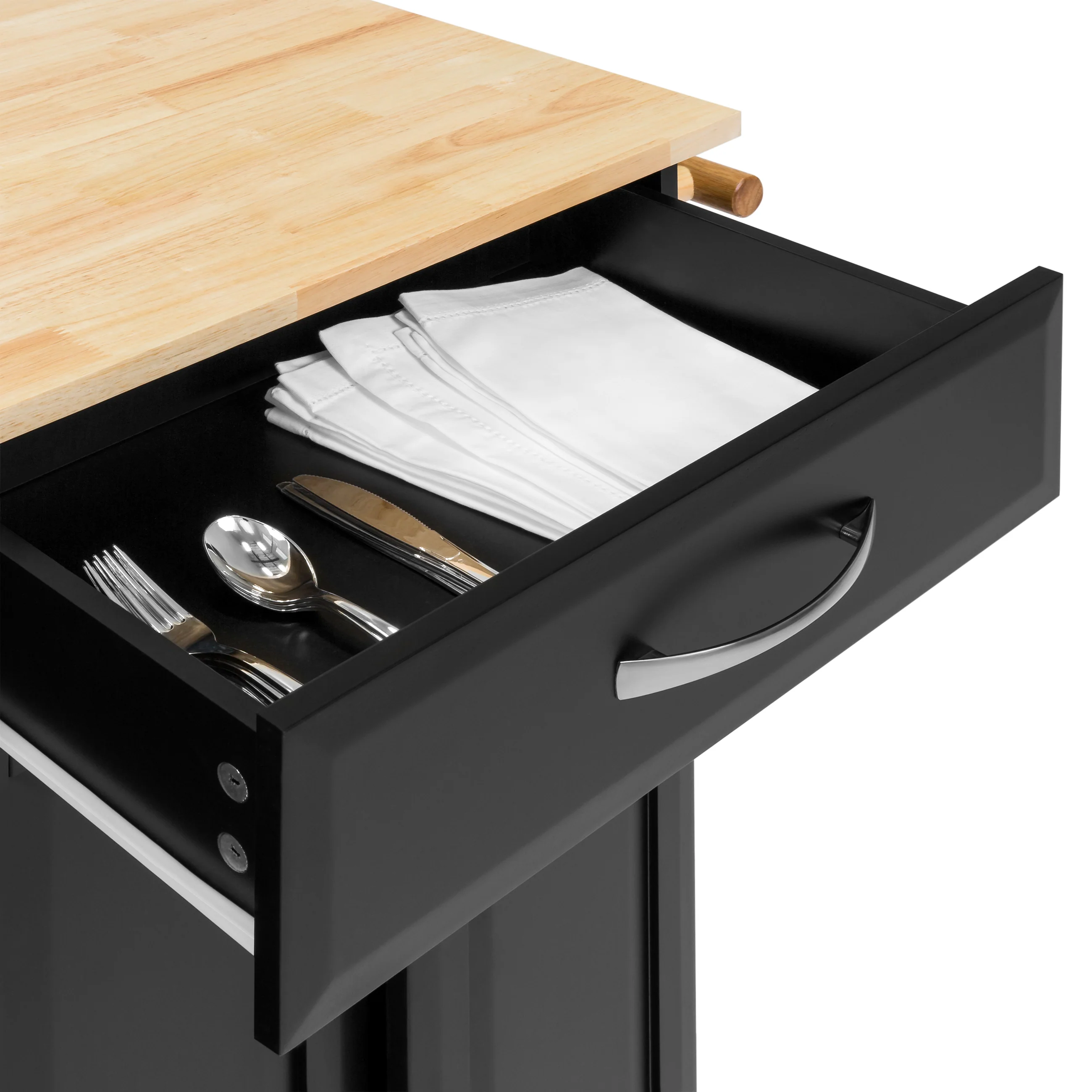 Utility Kitchen Cart w/ Storage Cabinets, Handles, Cutting Board - Image 5