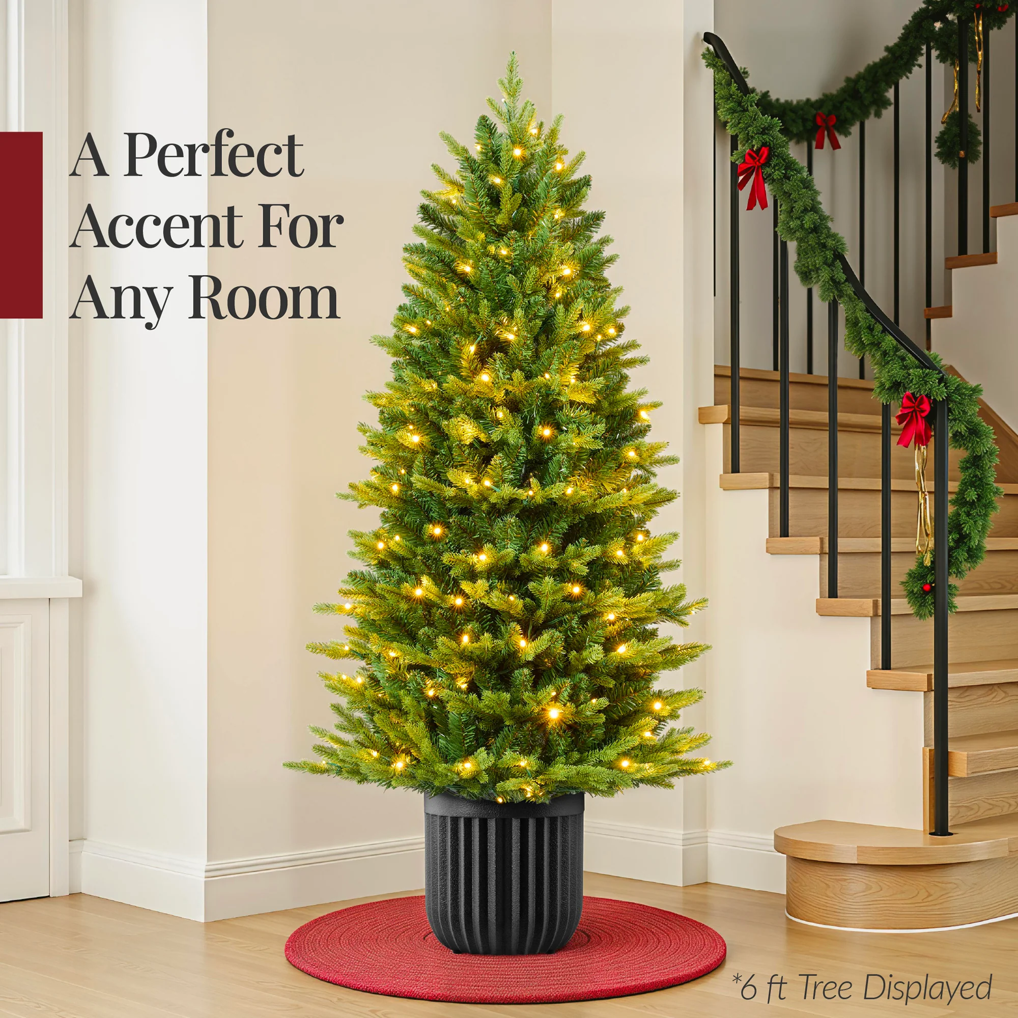 Pre-Lit Potted Christmas Tree w/Twinkling White & Multi LEDs - Image 14