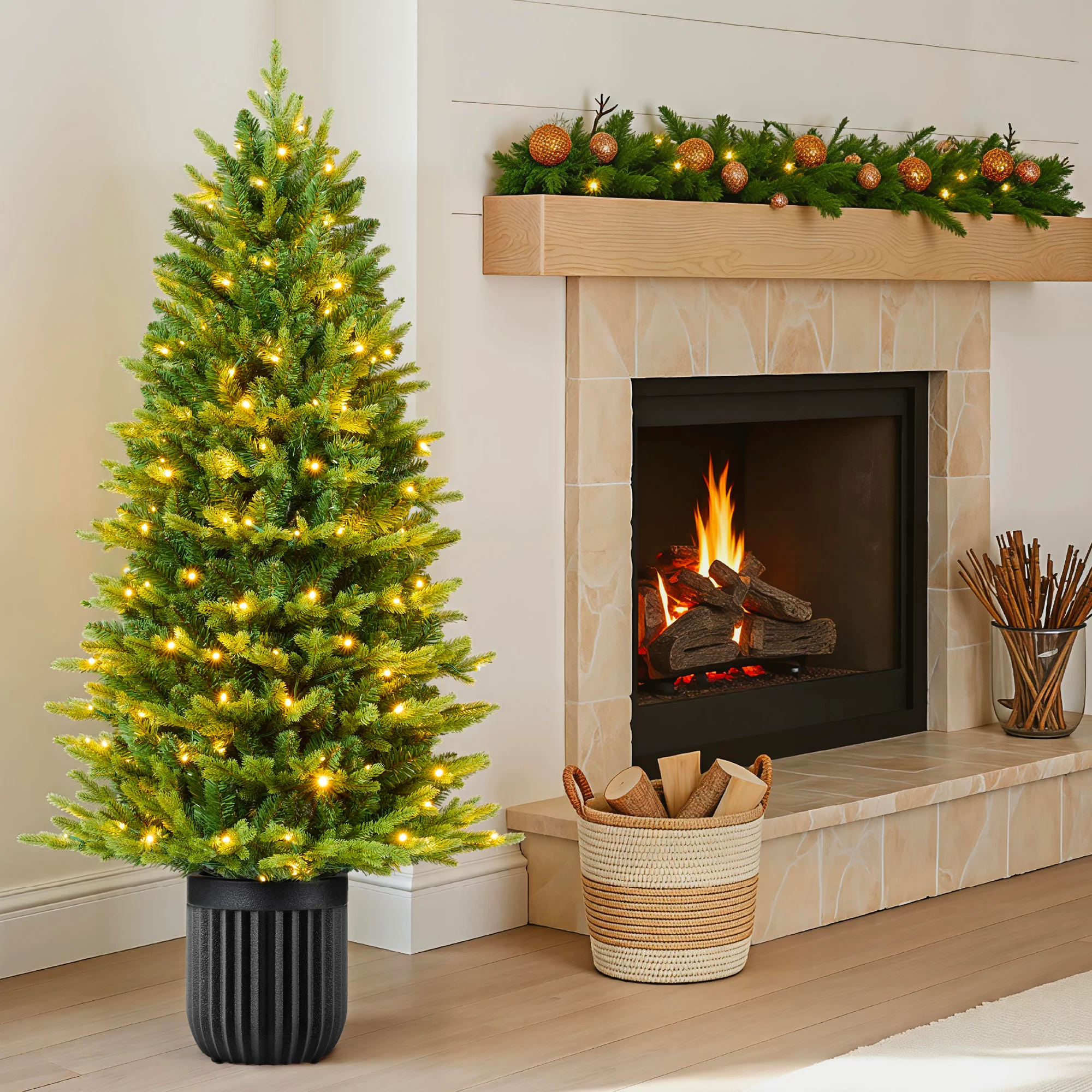 Pre-Lit Potted Christmas Tree w/Twinkling White & Multi LEDs - Image 16