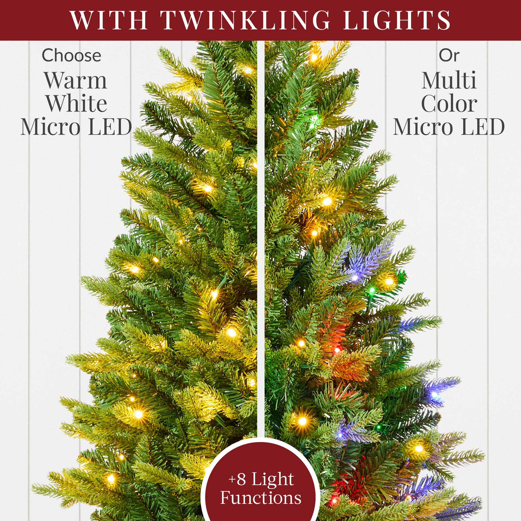 Pre-Lit Potted Christmas Tree w/Twinkling White & Multi LEDs - Image 5