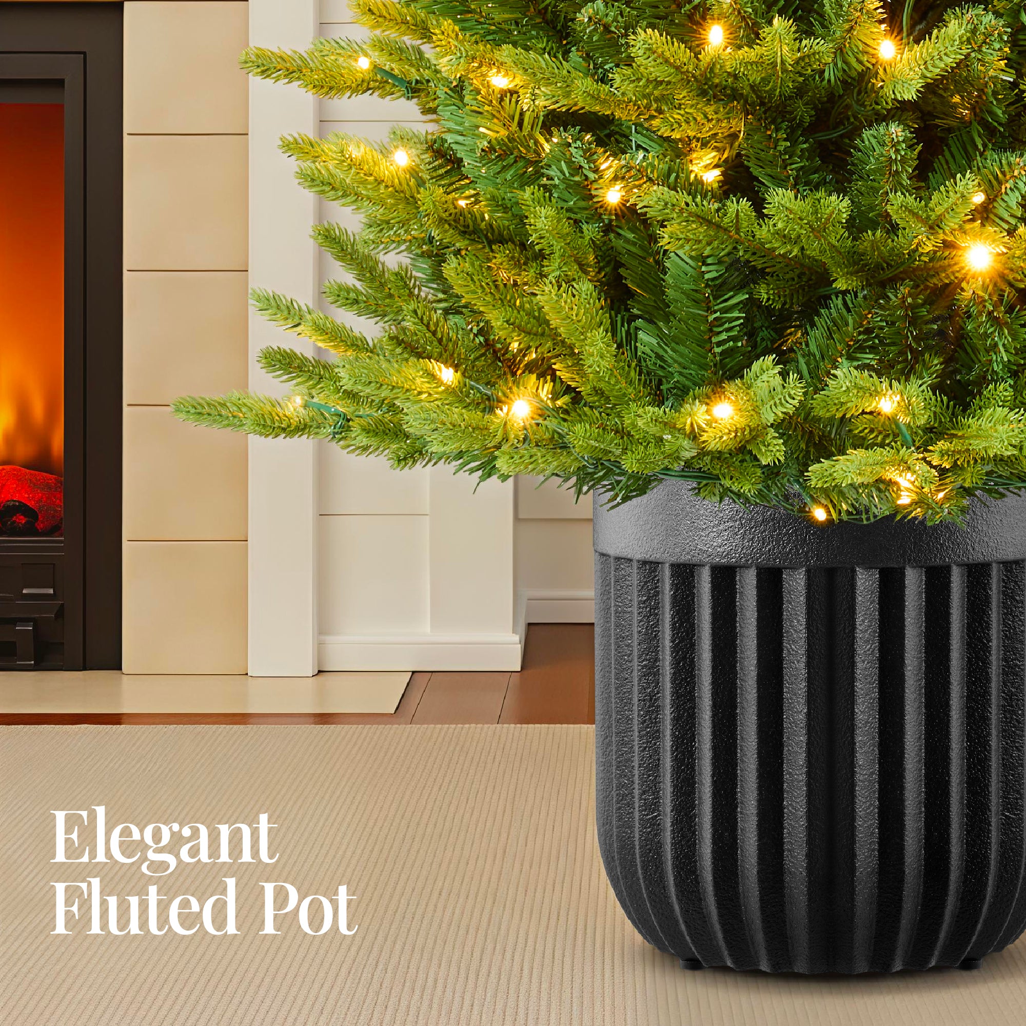 Pre-Lit Potted Christmas Tree w/Twinkling White & Multi LEDs - Image 7
