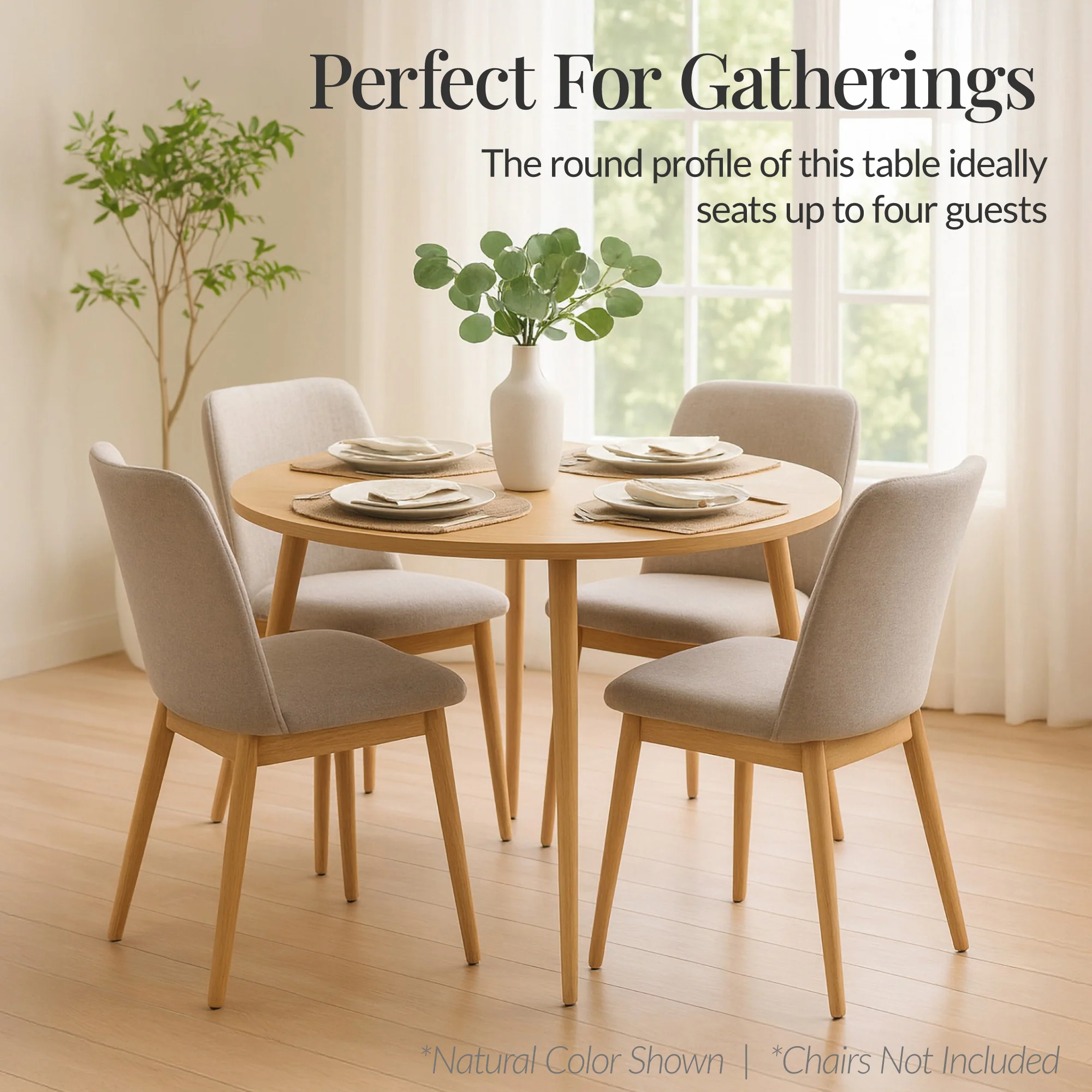 Round Mid-Century Modern 35.5in Dining Table, Dinette for Home or Kitchen w/Wood Finish Steel Legs - Image 12
