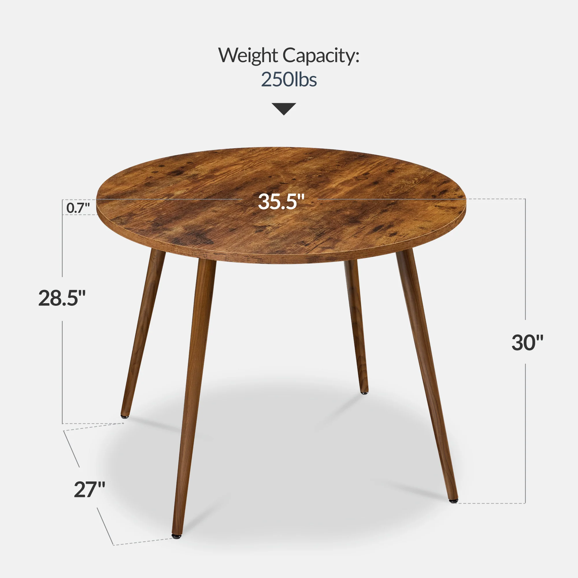 Round Mid-Century Modern 35.5in Dining Table, Dinette for Home or Kitchen w/Wood Finish Steel Legs - Image 2