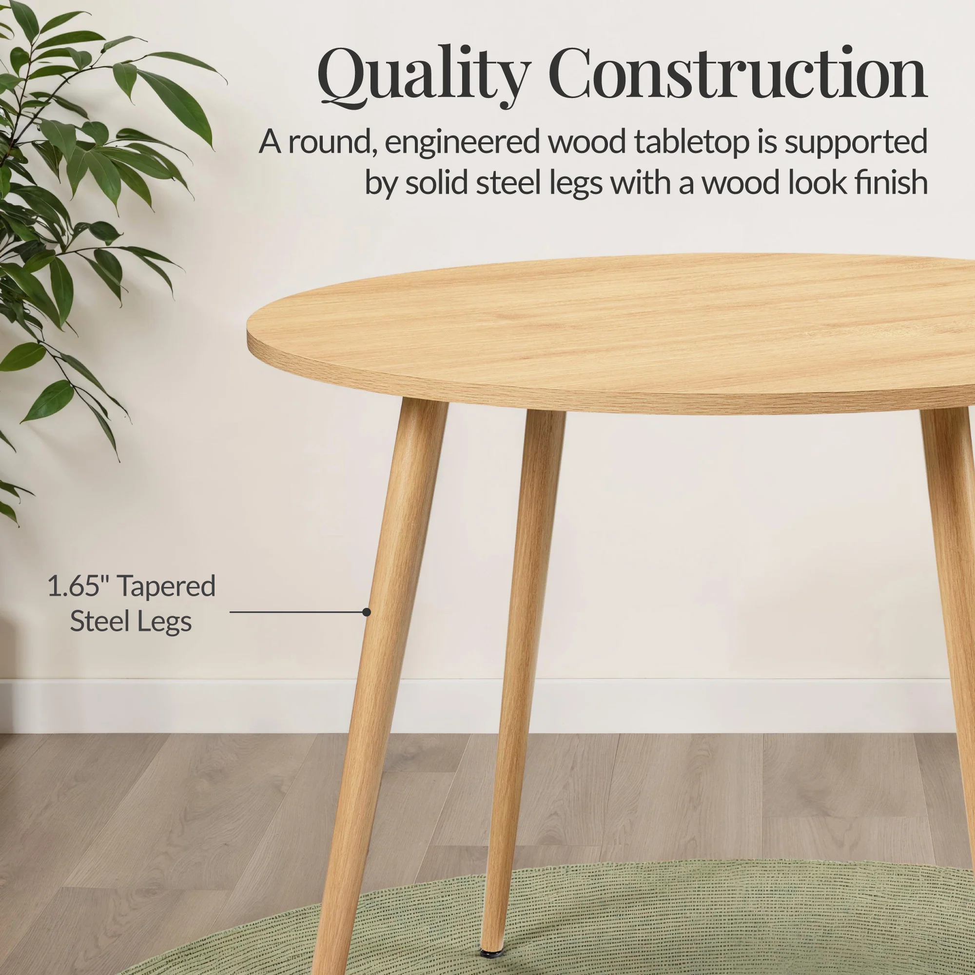 Round Mid-Century Modern 35.5in Dining Table, Dinette for Home or Kitchen w/Wood Finish Steel Legs - Image 21
